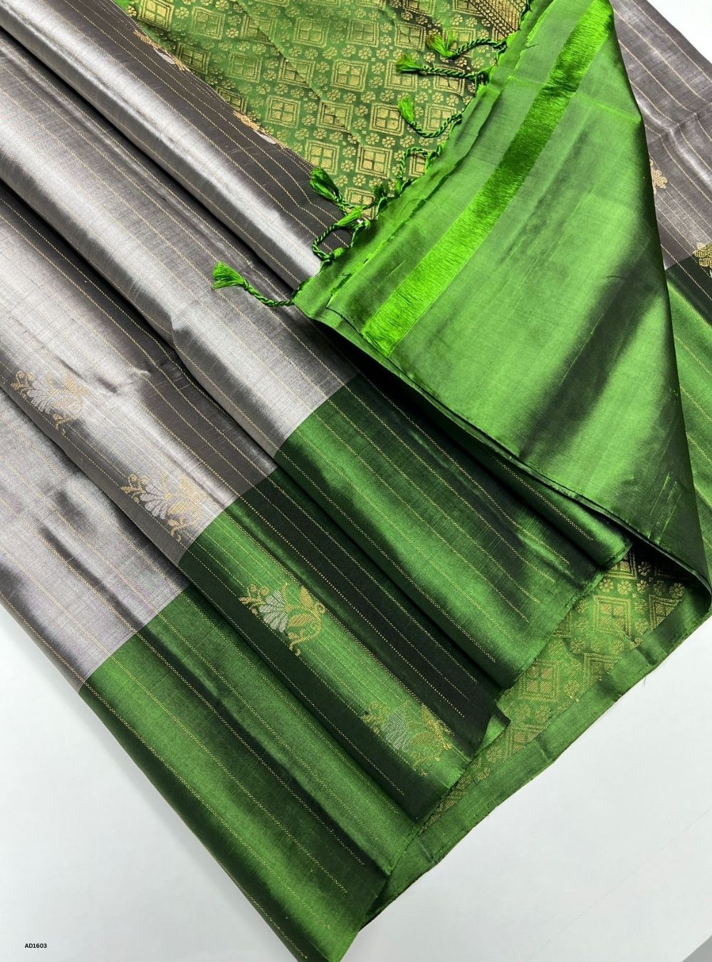 Grey & Green -  Soft Silk Saree
