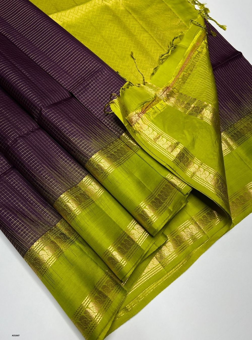 Plum & Parrot Green -  Soft Silk Saree