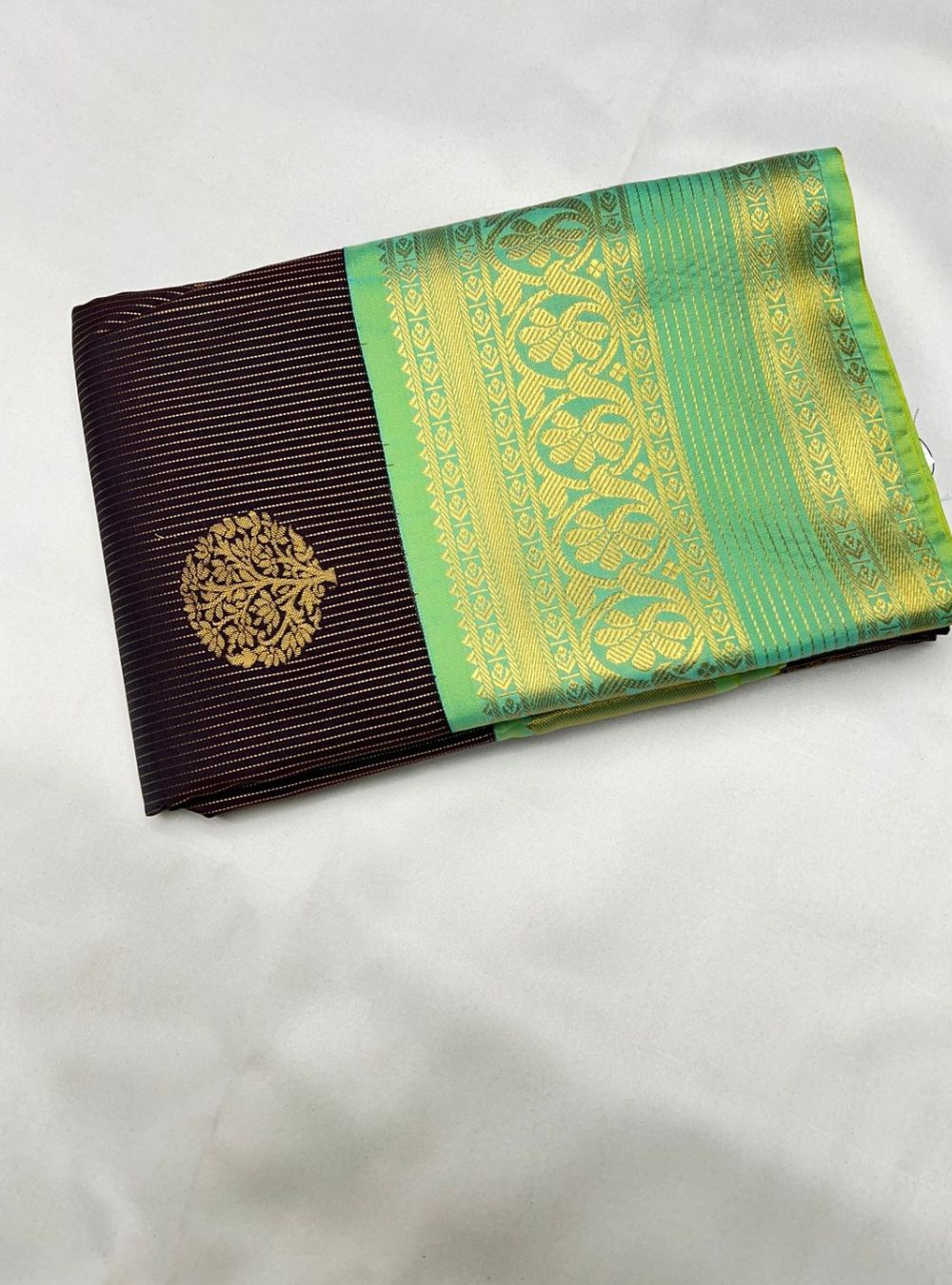 Coffee Brown & Sea Green - Vegan Silk Saree