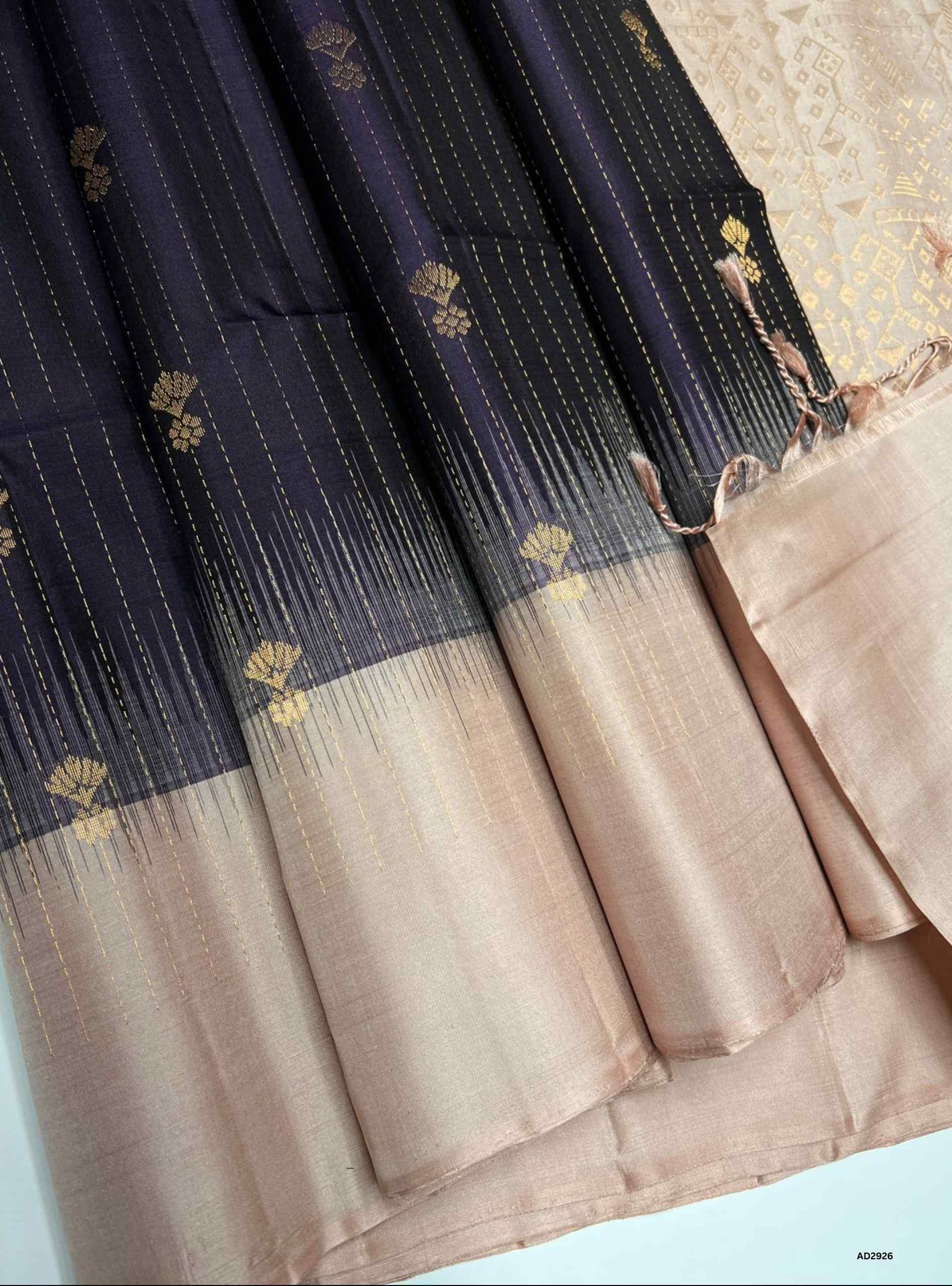 Purple & Cream - Soft Silk Saree