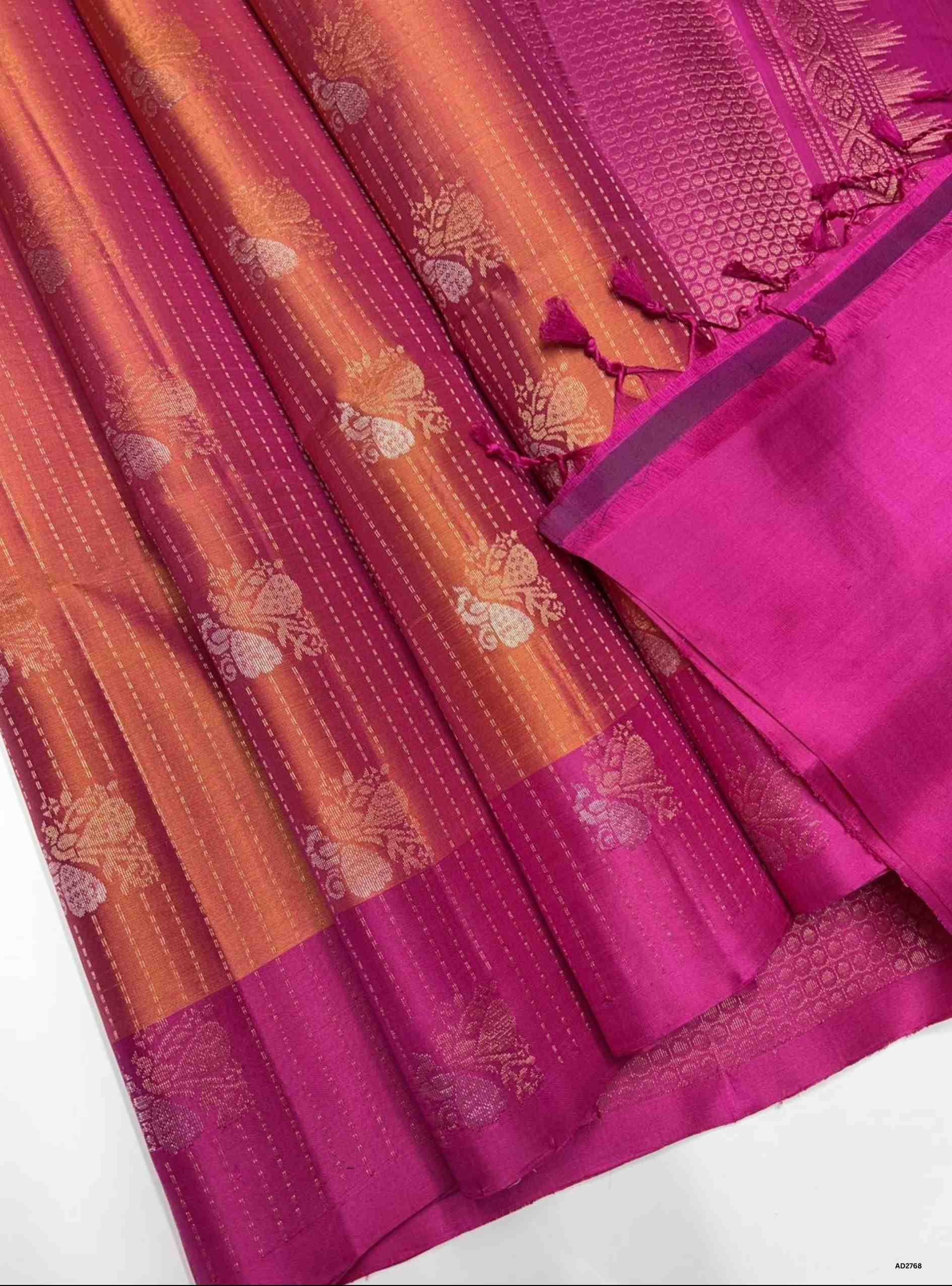 Orange & Pink - Soft Silk Saree