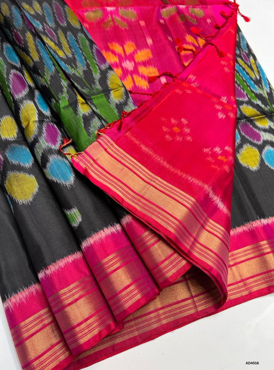 Black & Redish Pink - Pochampally Soft Silk saree