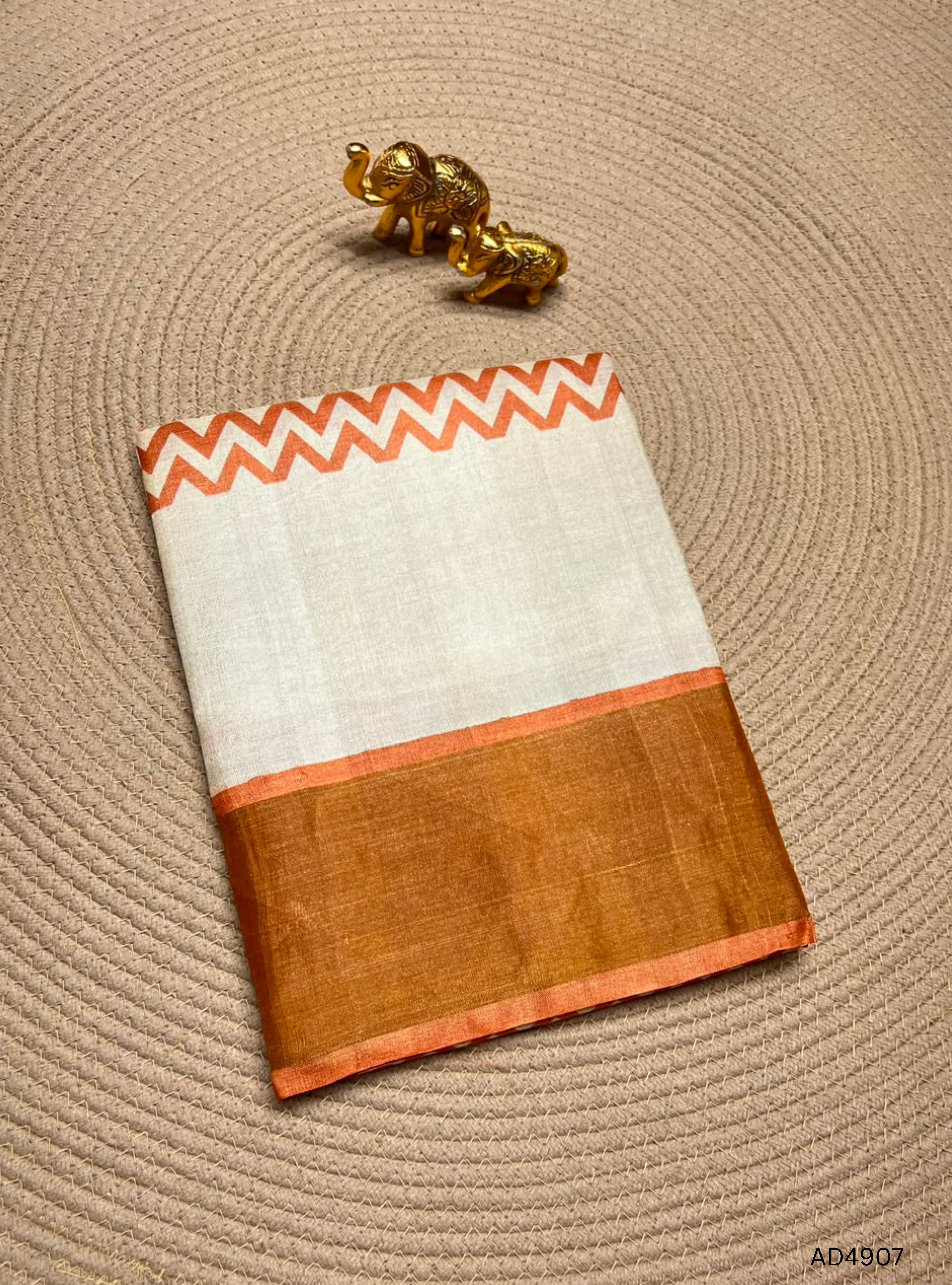 Half White & Orange - Pure Tussar Saree