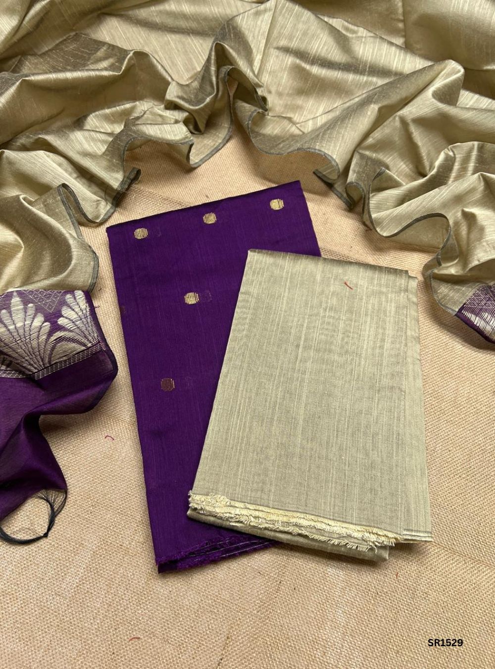 Purple - Raw Silk Unstiched Suit 3 Pc Set