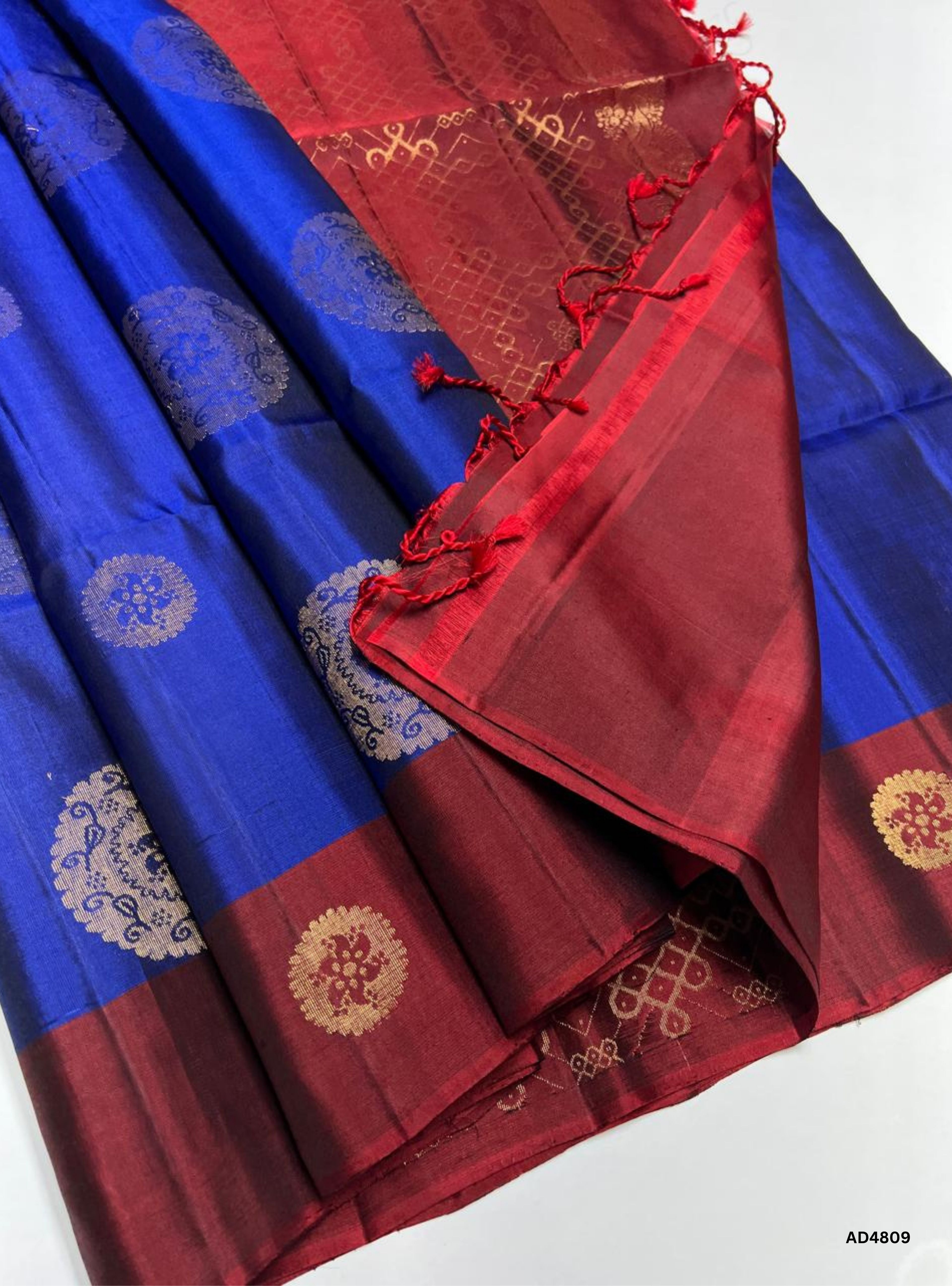 Blue & Maroon - Soft Silk Saree