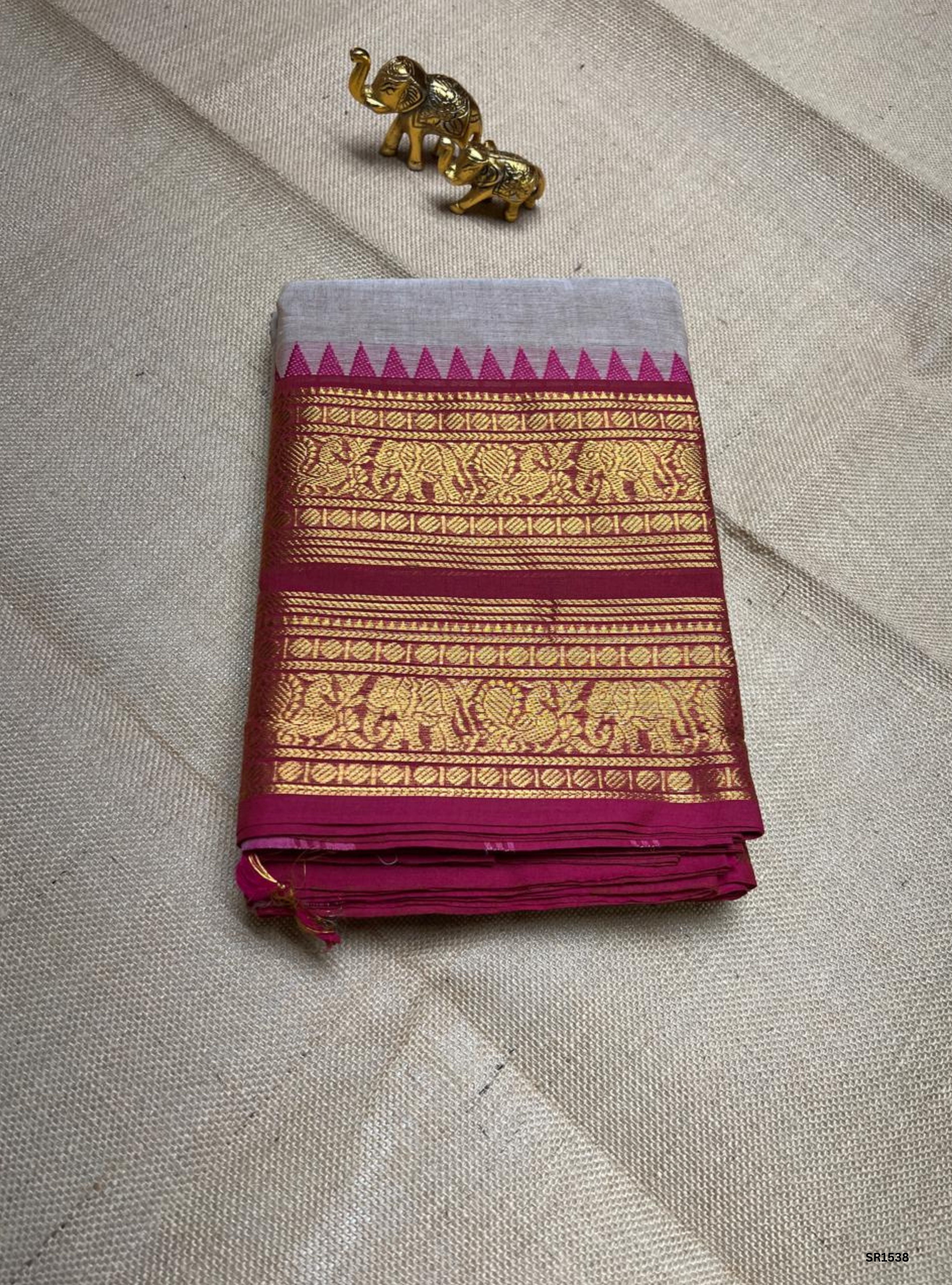 Beige & Pink - Kanchi Cotton Saree