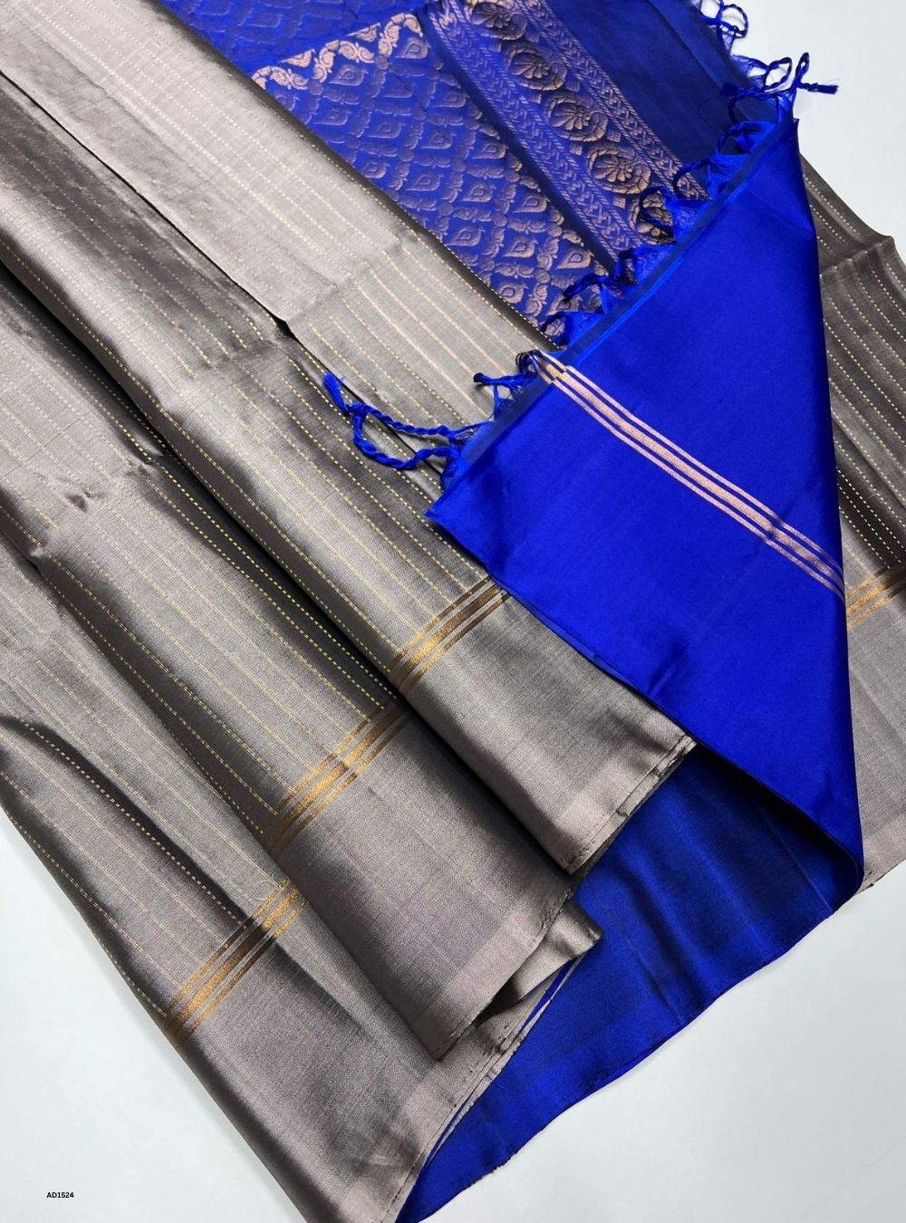 Grey & Royal Blue -  Soft Silk Saree
