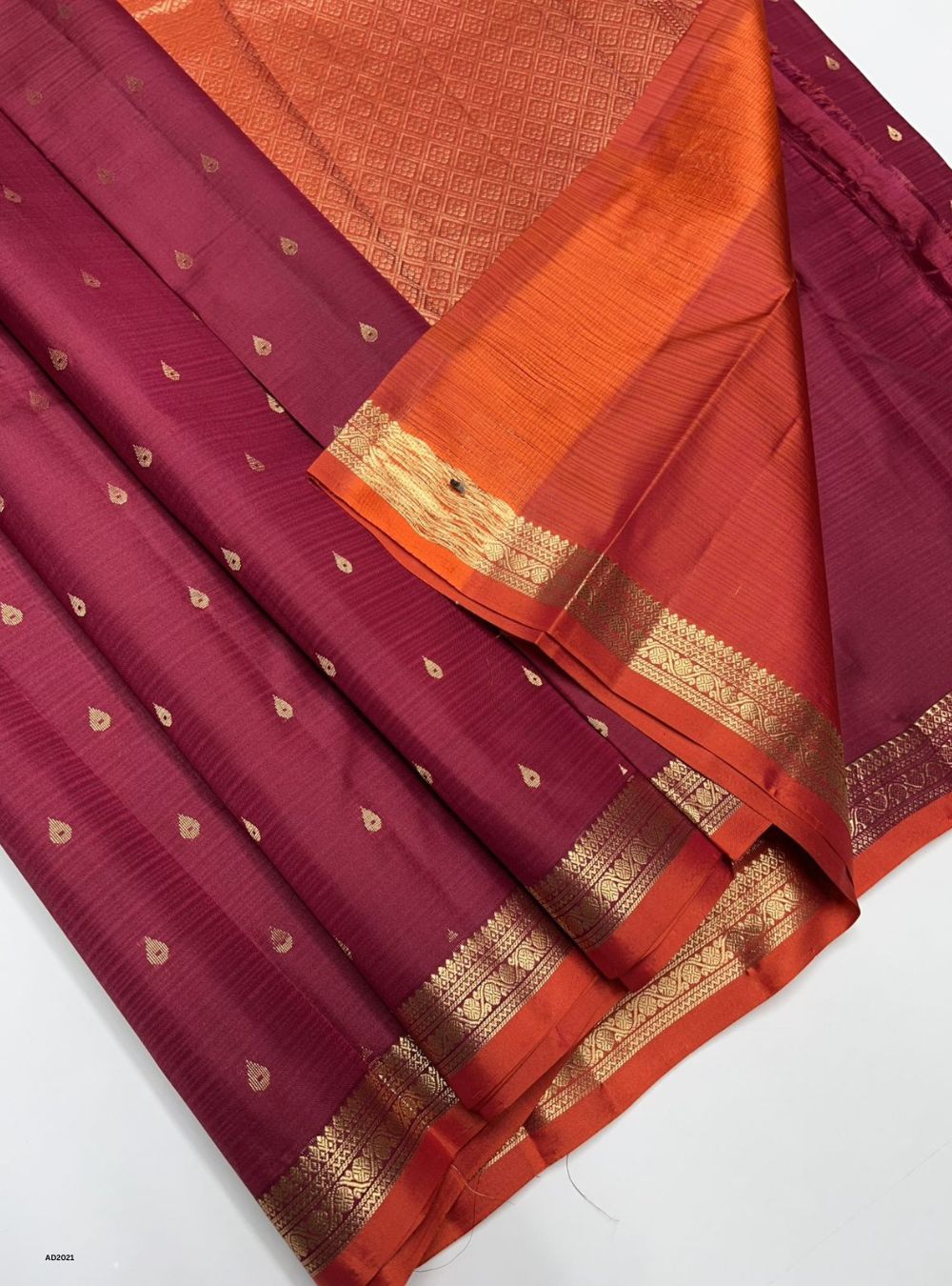 Beetroot & Orange - Soft Silk Saree