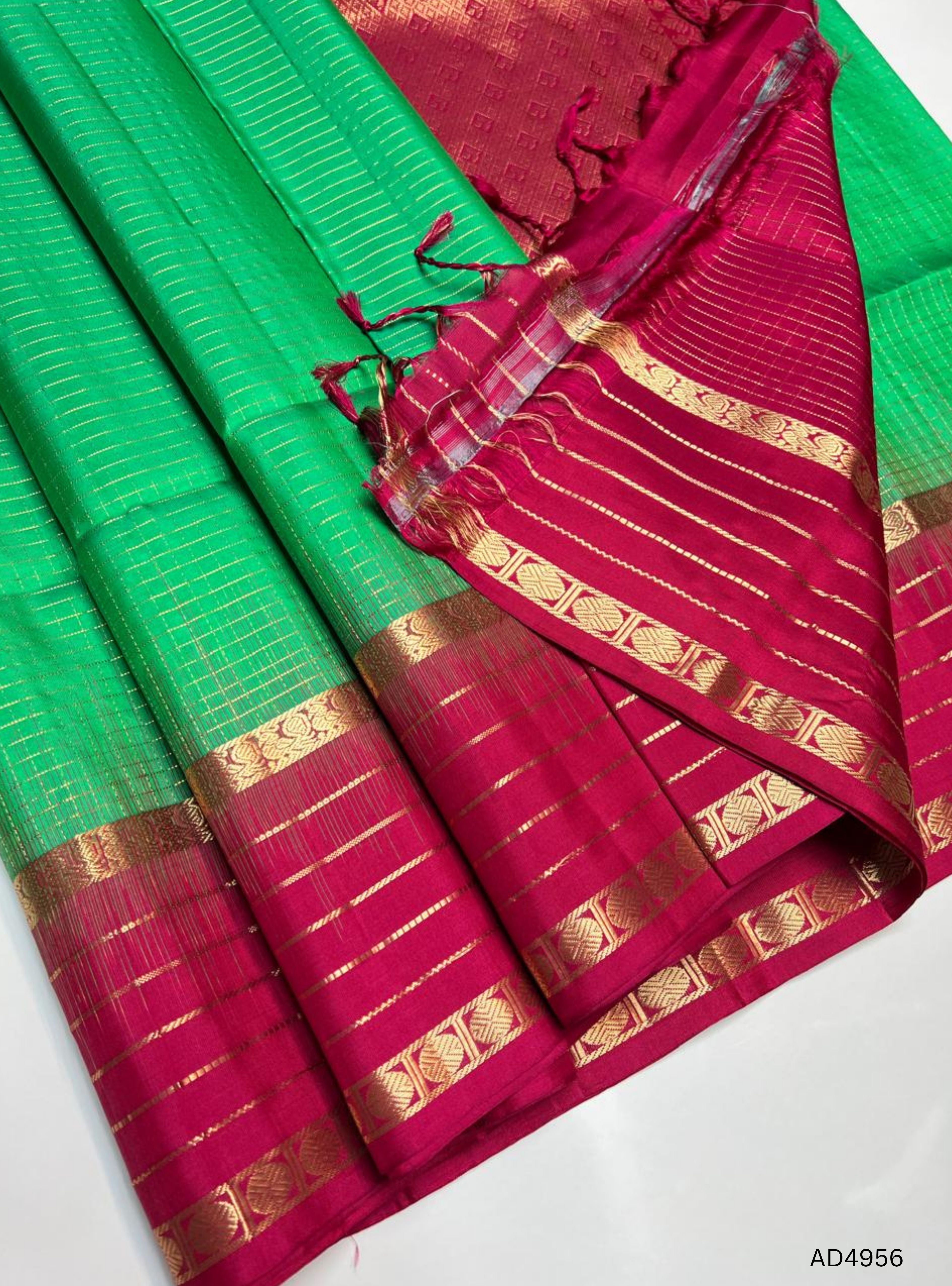 Green & Redish Pink - Retta Pet Soft Silk Saree