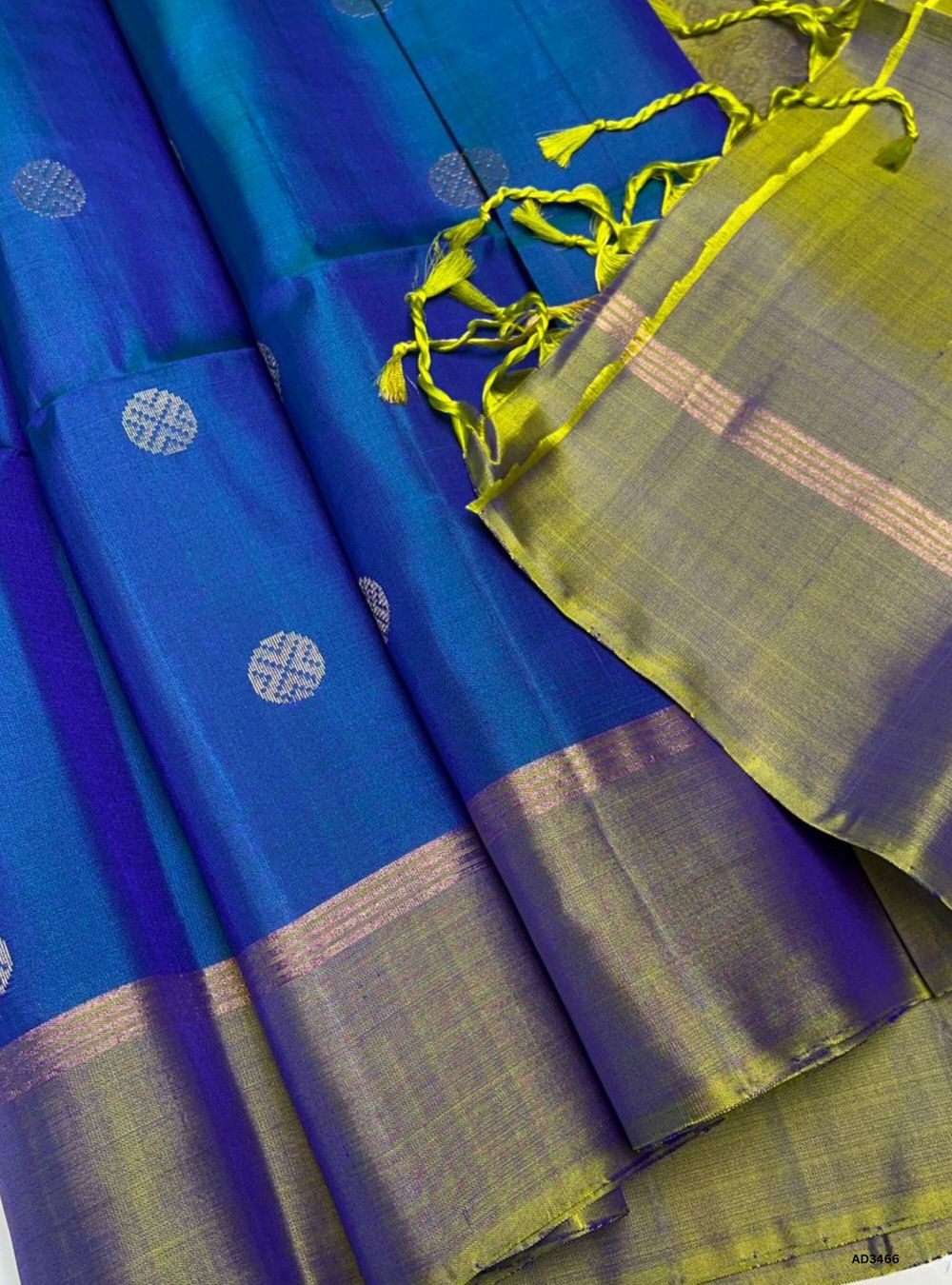 Cobalt Blue & Dual Tone Green - Soft Silk Saree