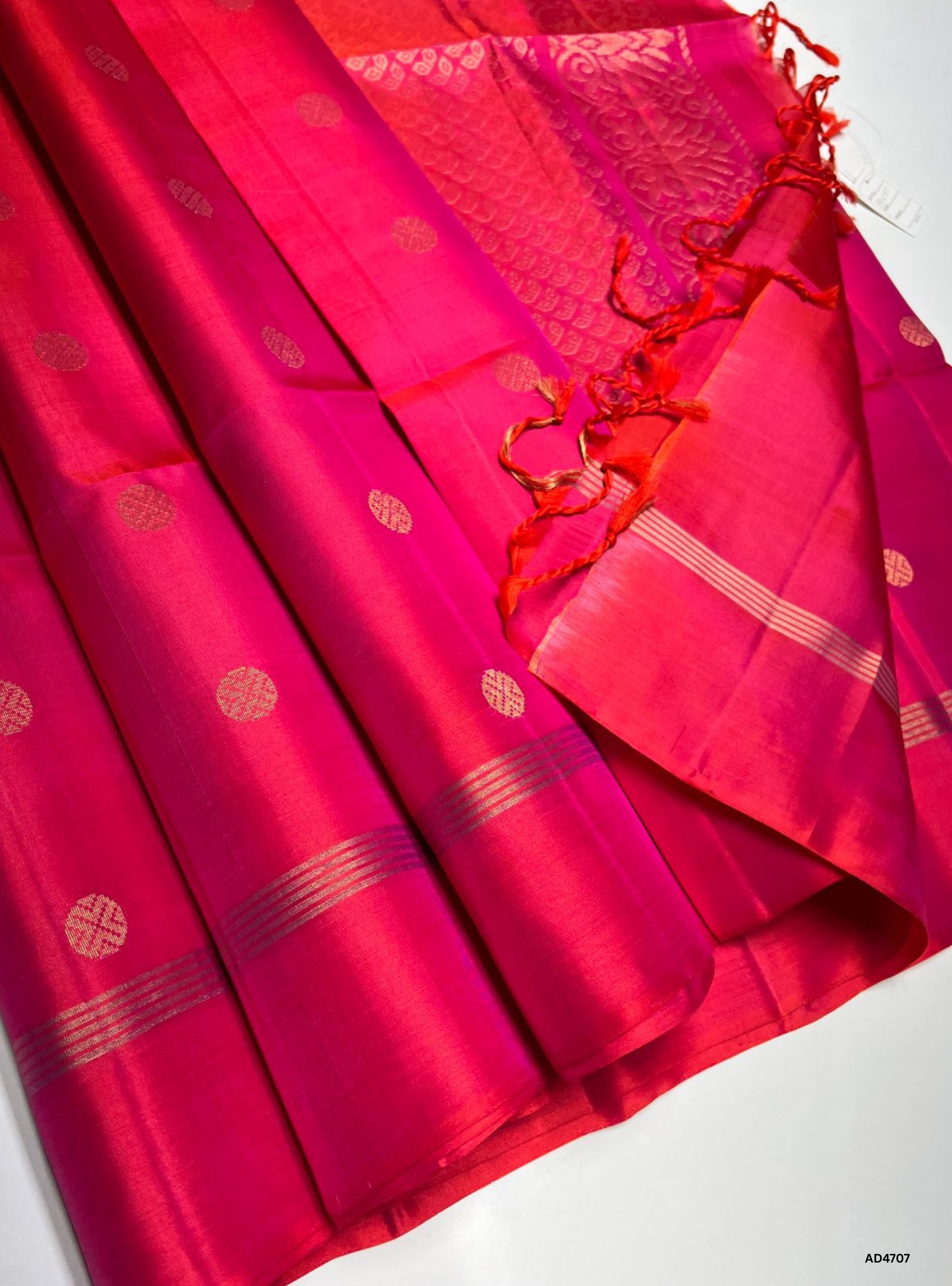 Orangish Pink - Soft Silk Saree