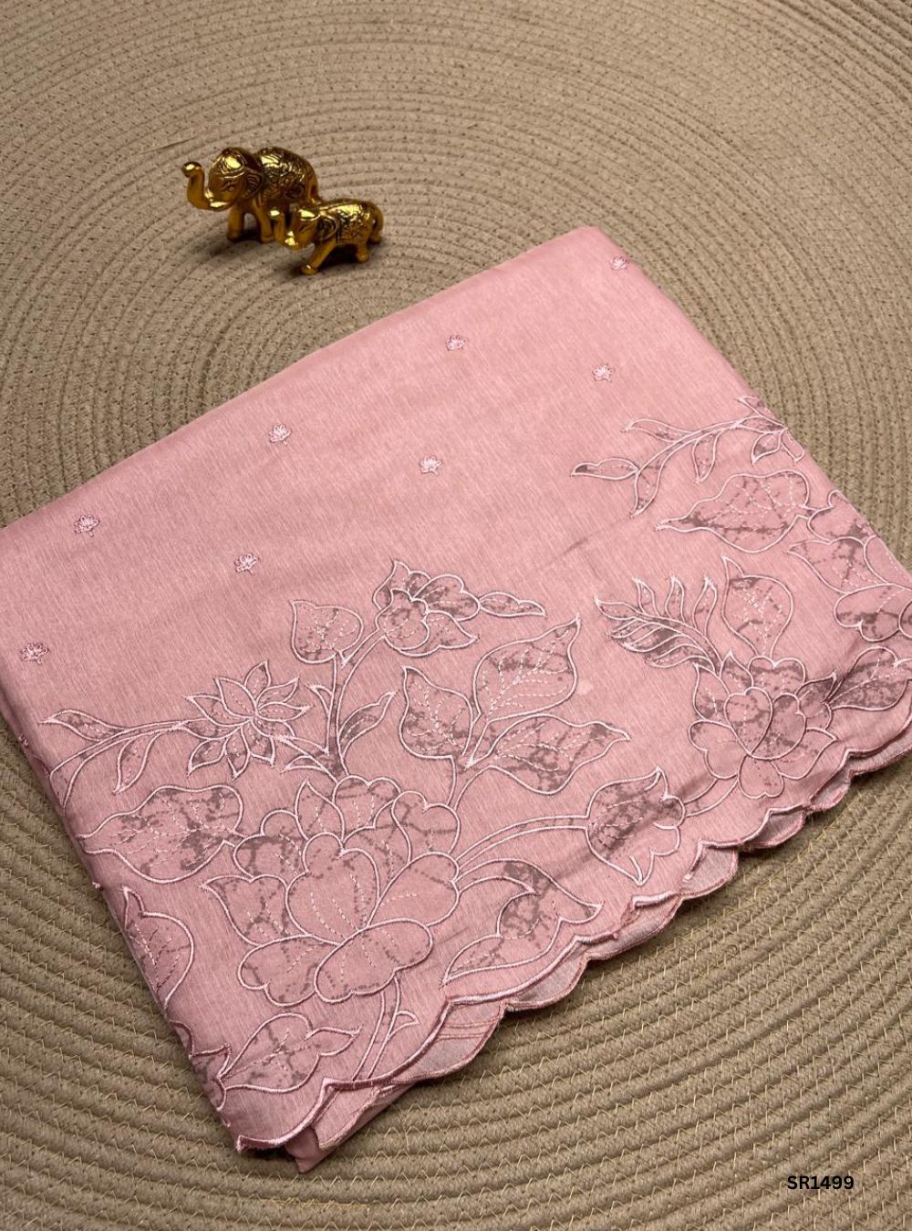 Peach - Applique Semi Tussar Saree