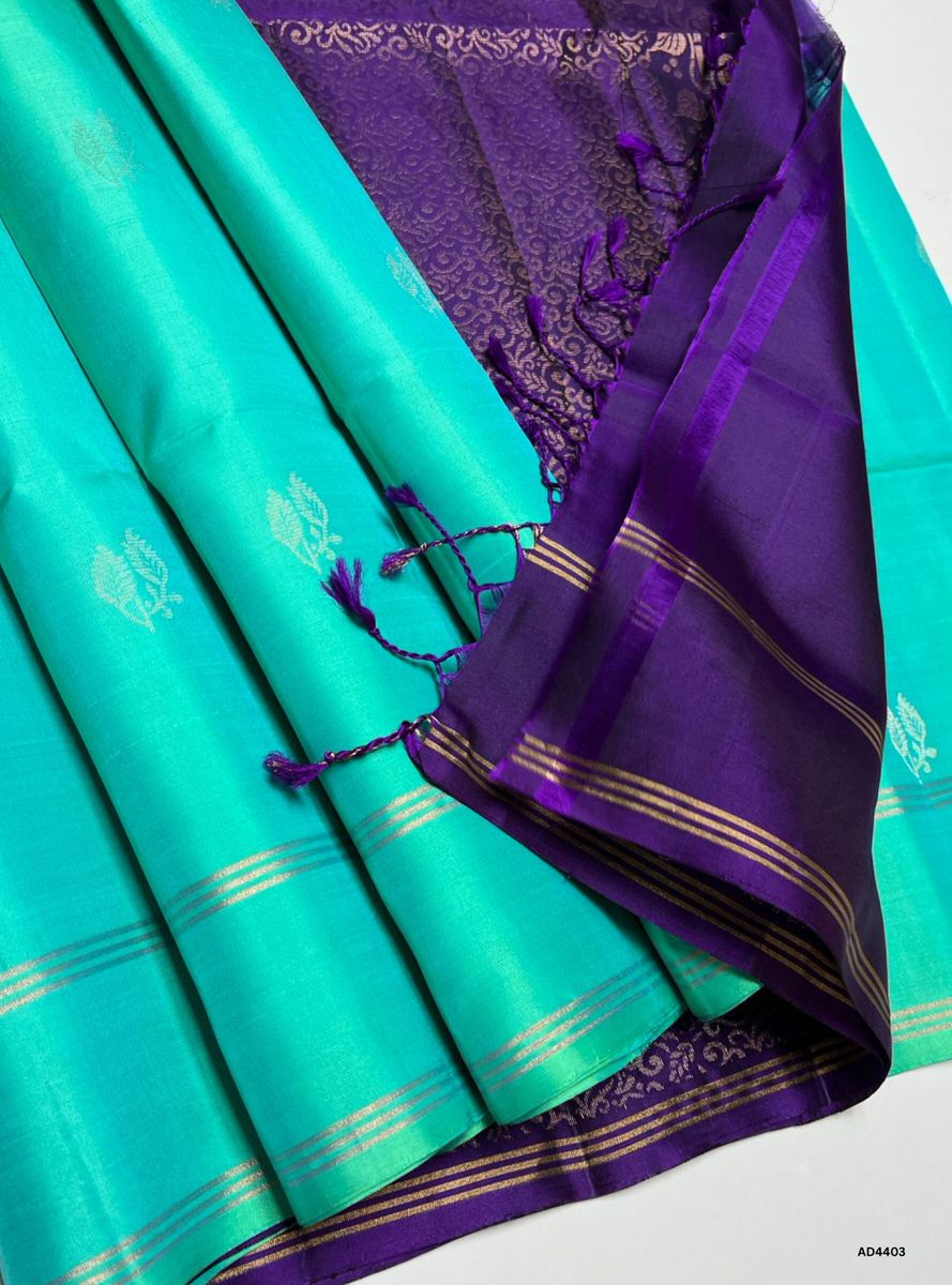 Turquoise & Purple - Soft Silk Saree
