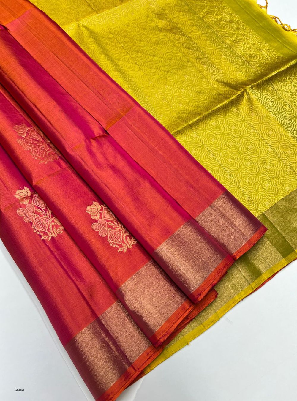 Orange & Lime Yellow  - Soft Silk Saree