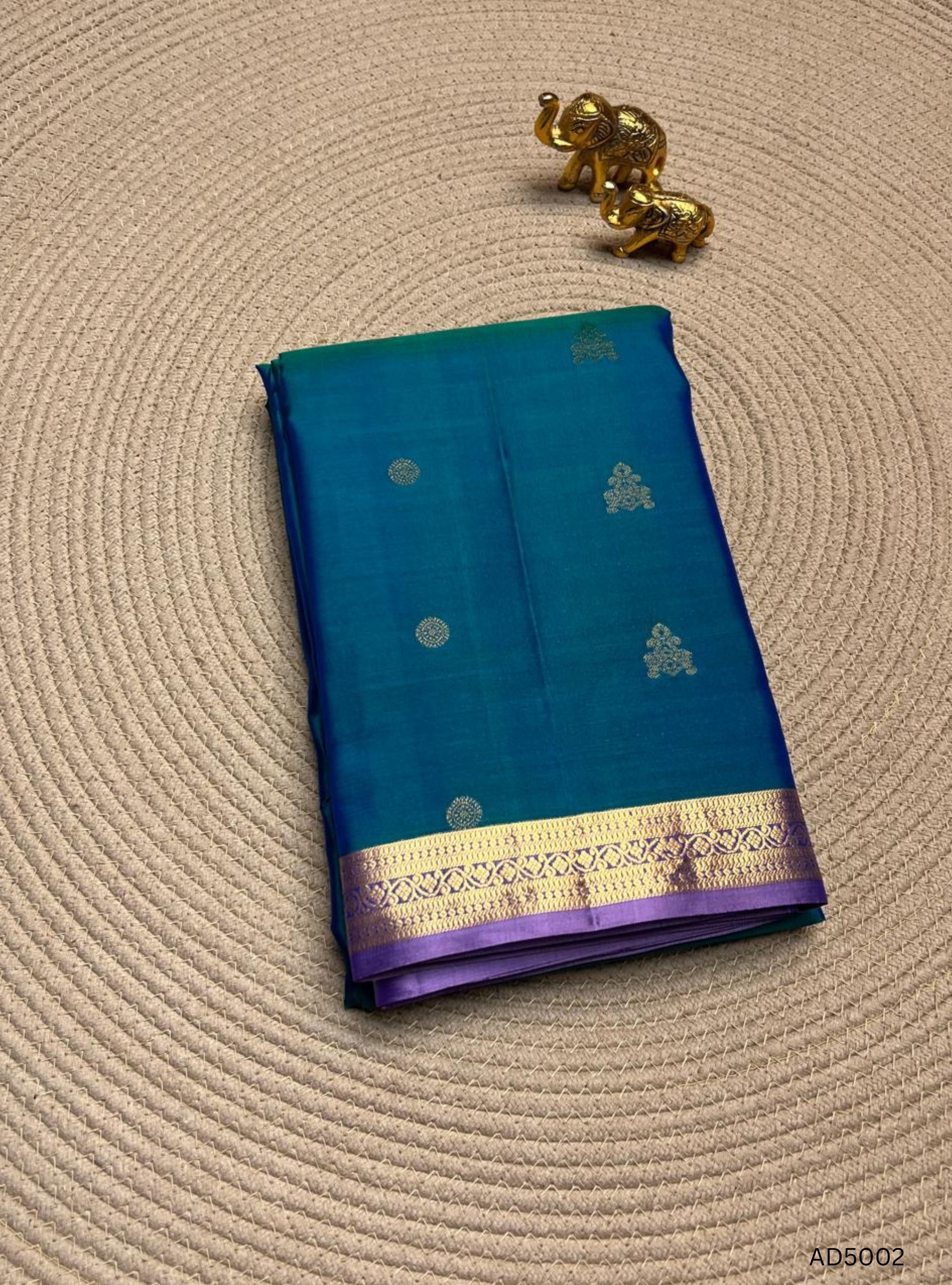 Peacock Blue & Lavender - Kanchi Border Soft Silk Saree