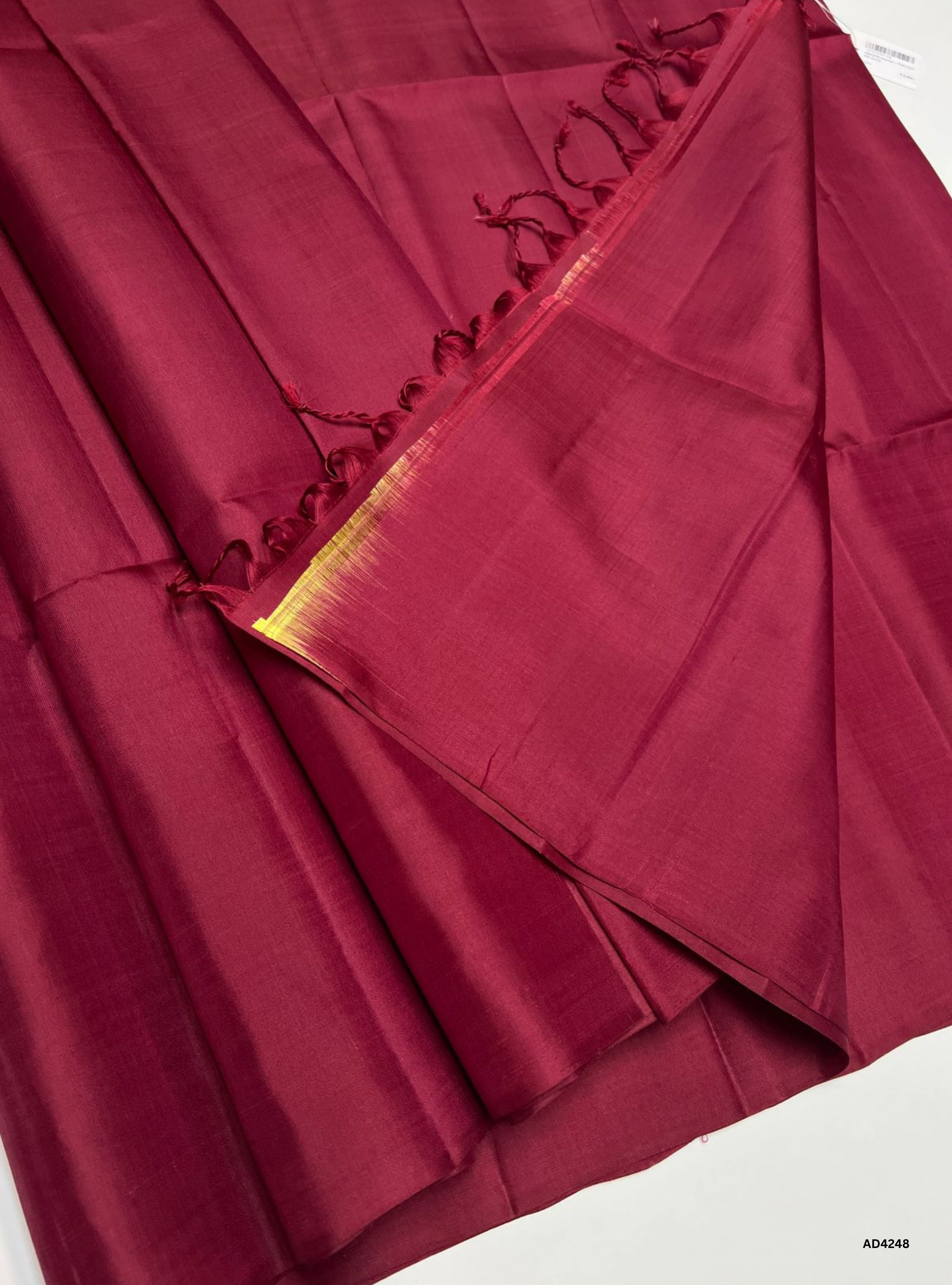 Maroon - Plain Soft Silk Saree