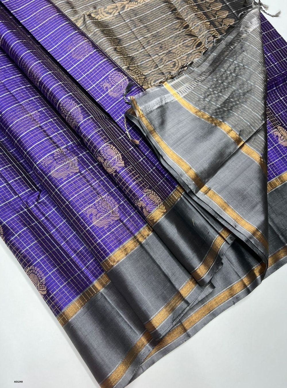 Purple & Grey -  Soft Silk Saree