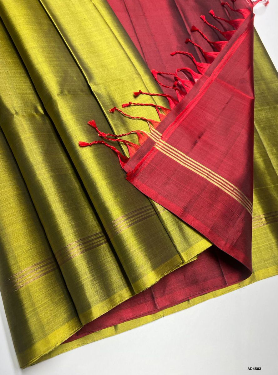 Olive Green & Maroon - Soft Silk Saree