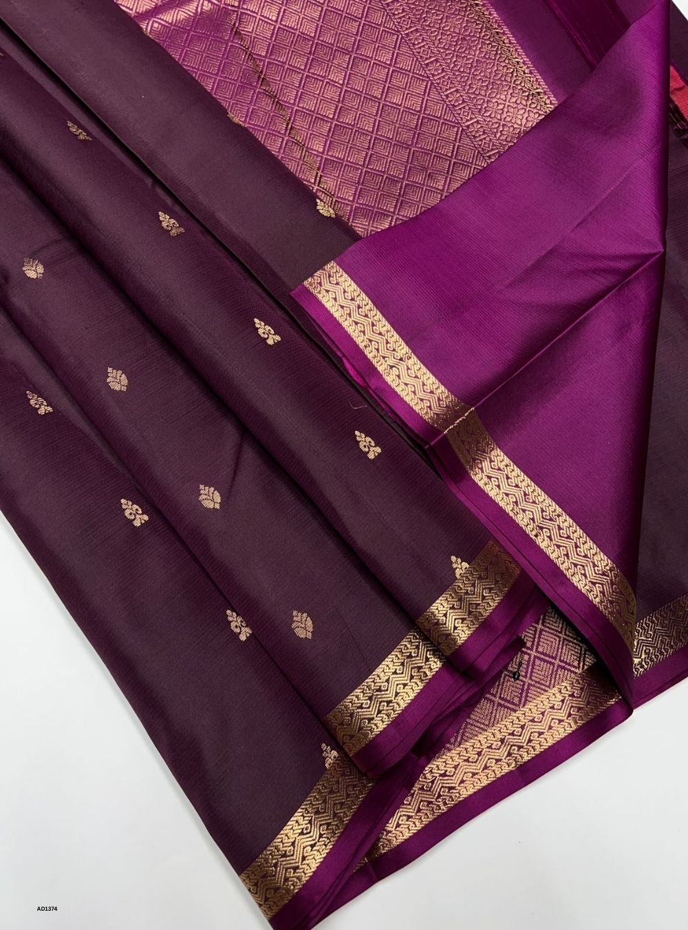Dark Coffee Brown & Purple -  Soft Silk Saree
