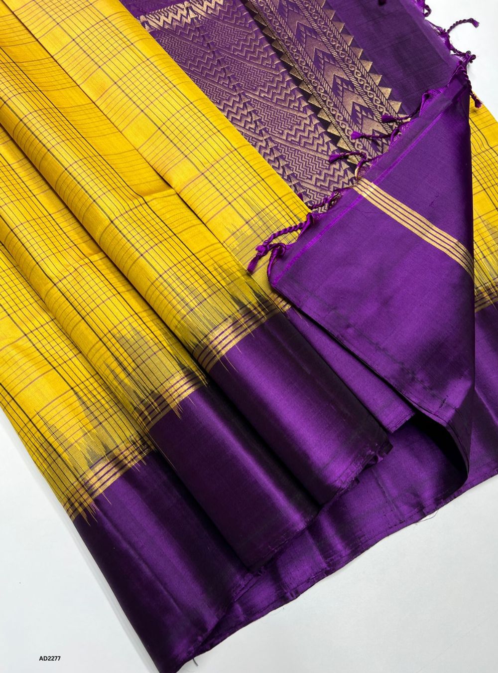 Golden yellow & Purple - Soft Silk Saree