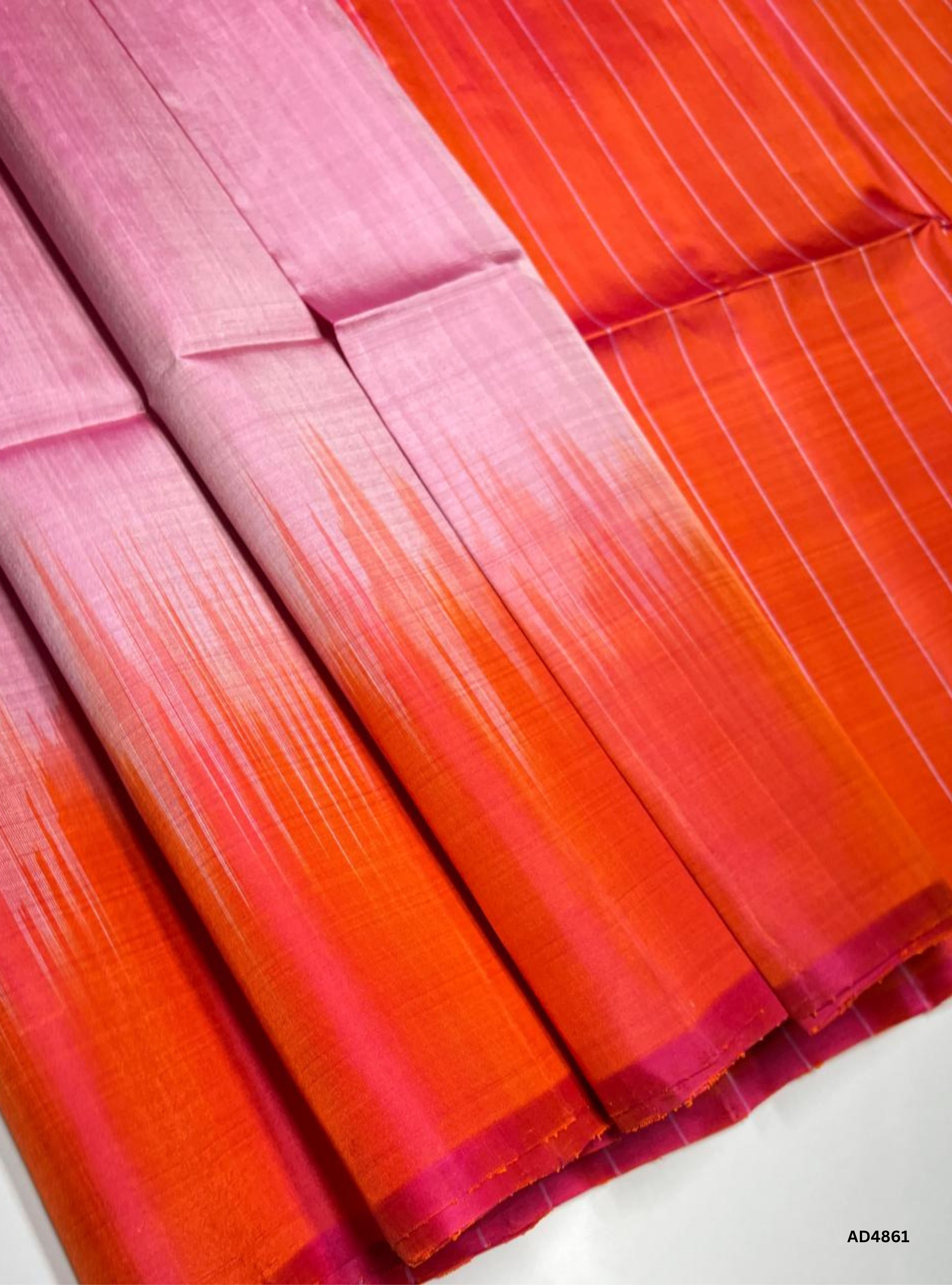 Rose Mil & Orange - Plain Contrast Soft Silk Saree