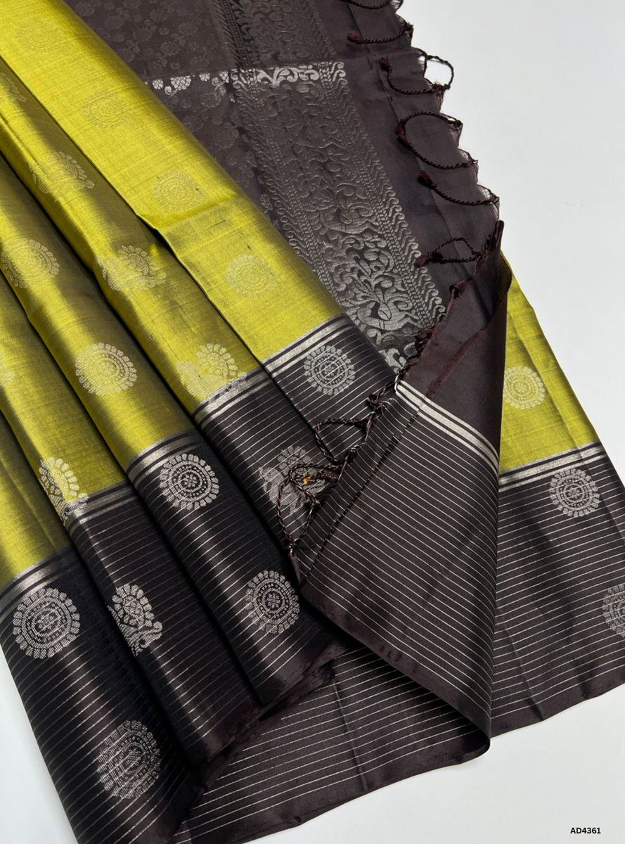 Olive Green & Coffee Brown - Soft Silk Saree