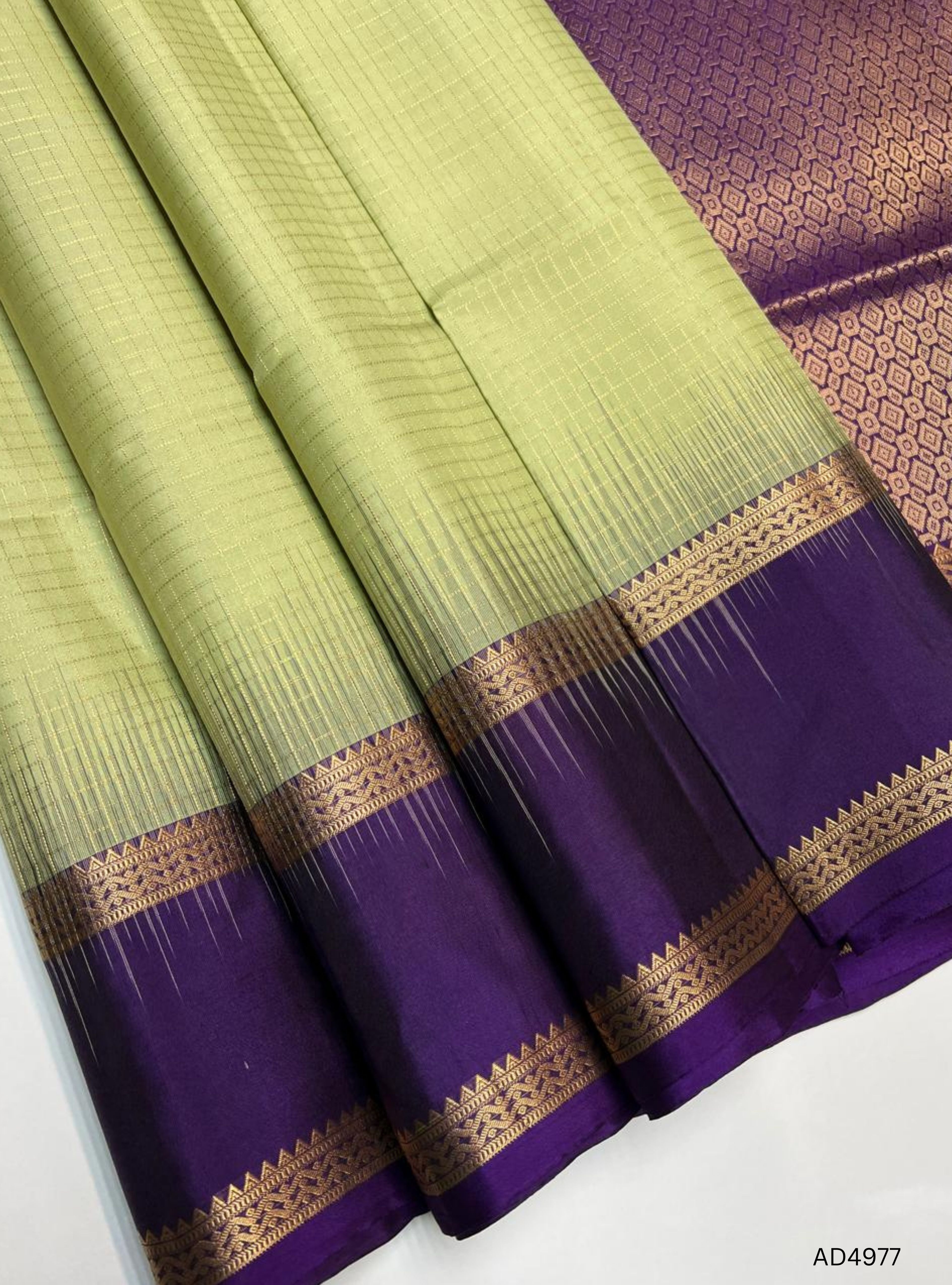 Pista Green & Purple - Checkerd Retta Pet Soft Silk Saree