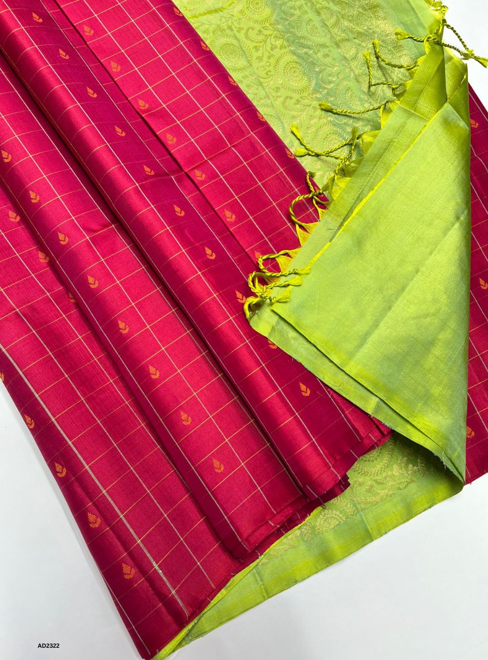 Reddish Pink & Green - Soft Silk Saree