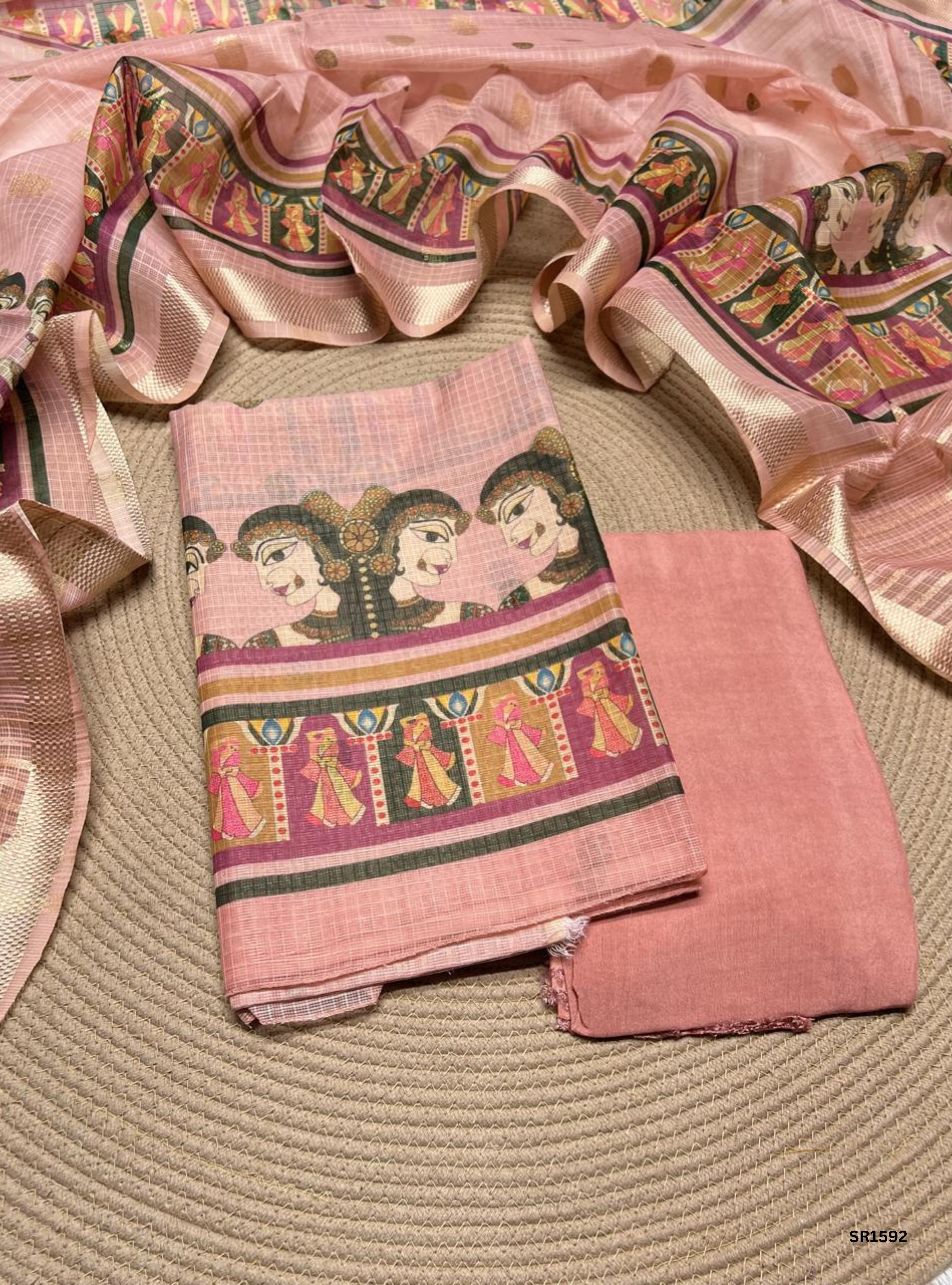 Pink - Kota Cotton Unstiched Suit 3 Pc Set