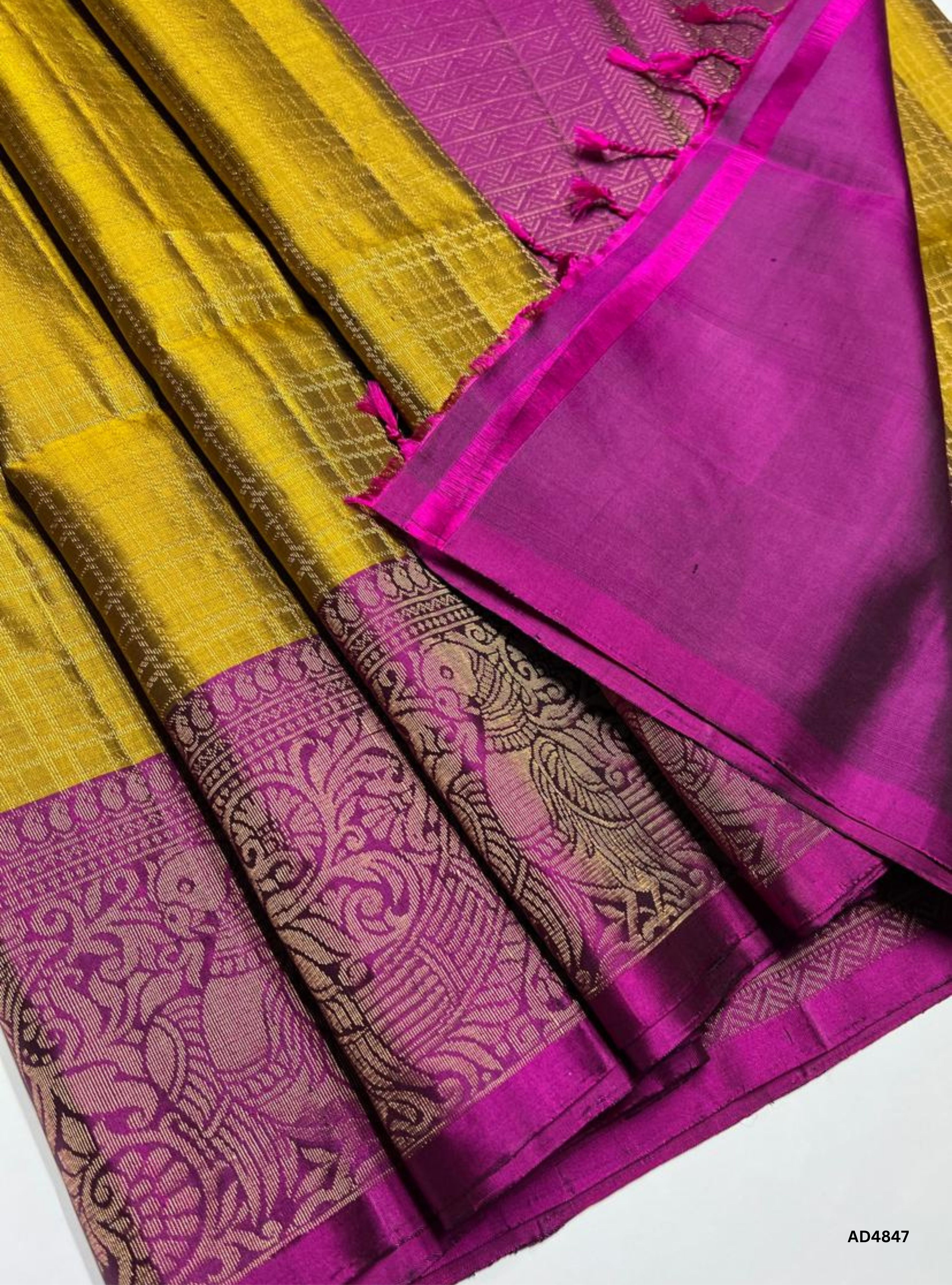 Fenugreek & Magenta - Full Borcade Soft Silk Saree