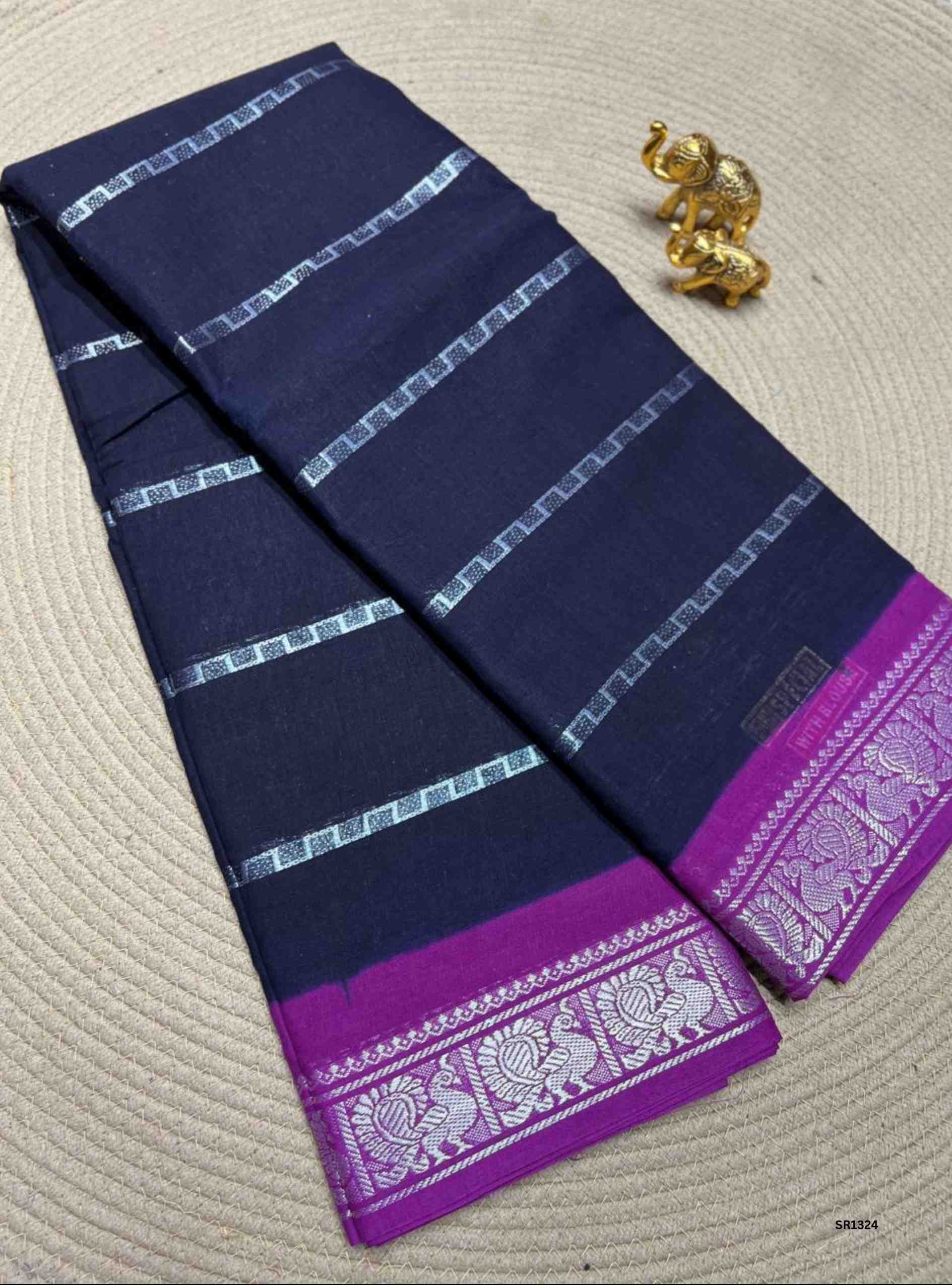 Ink Blue & Vadamalli - Velthaari Chungudi Cotton Saree