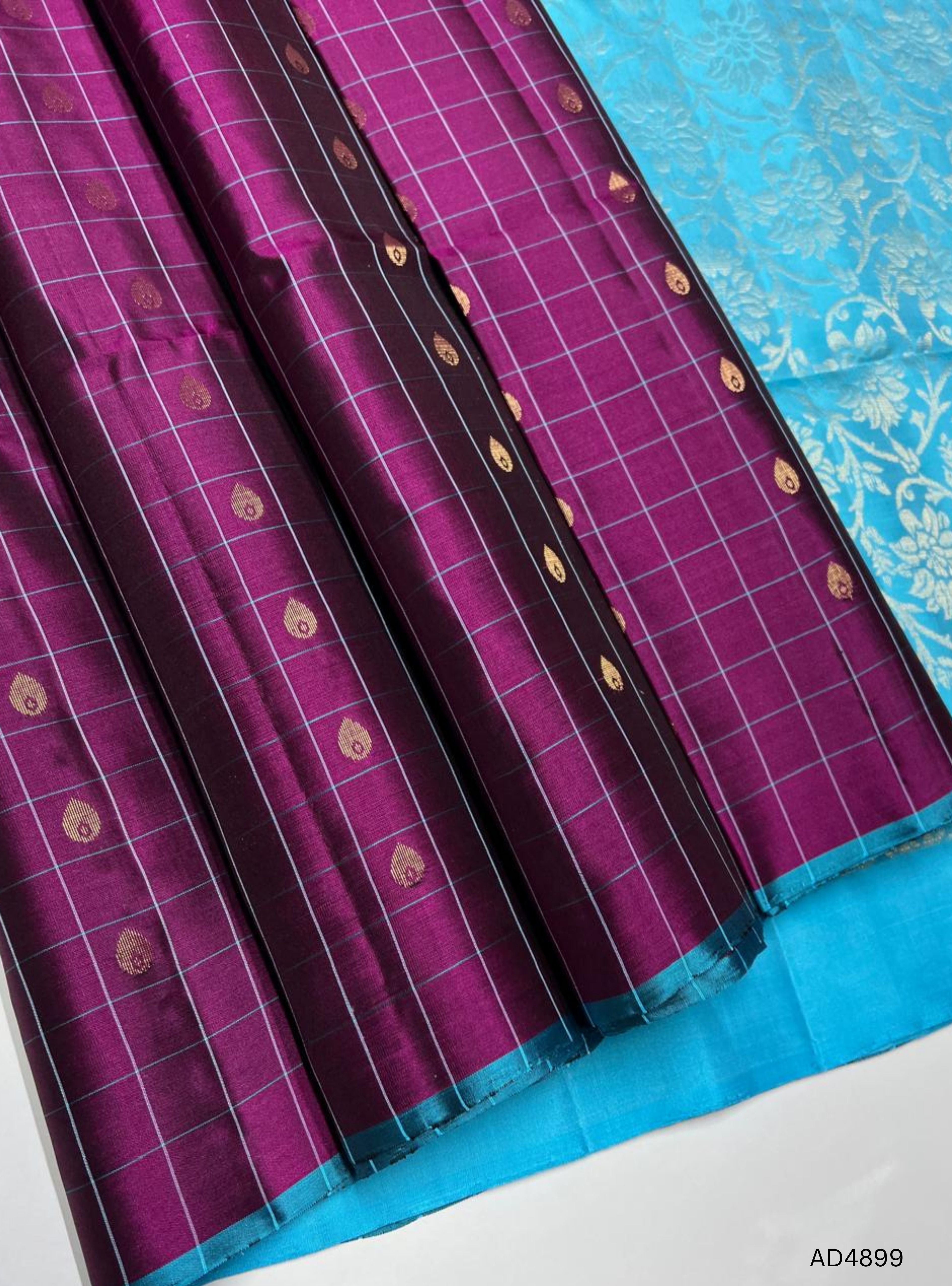 Jam & Sky Blue - Checkerd Soft Silk  Saree