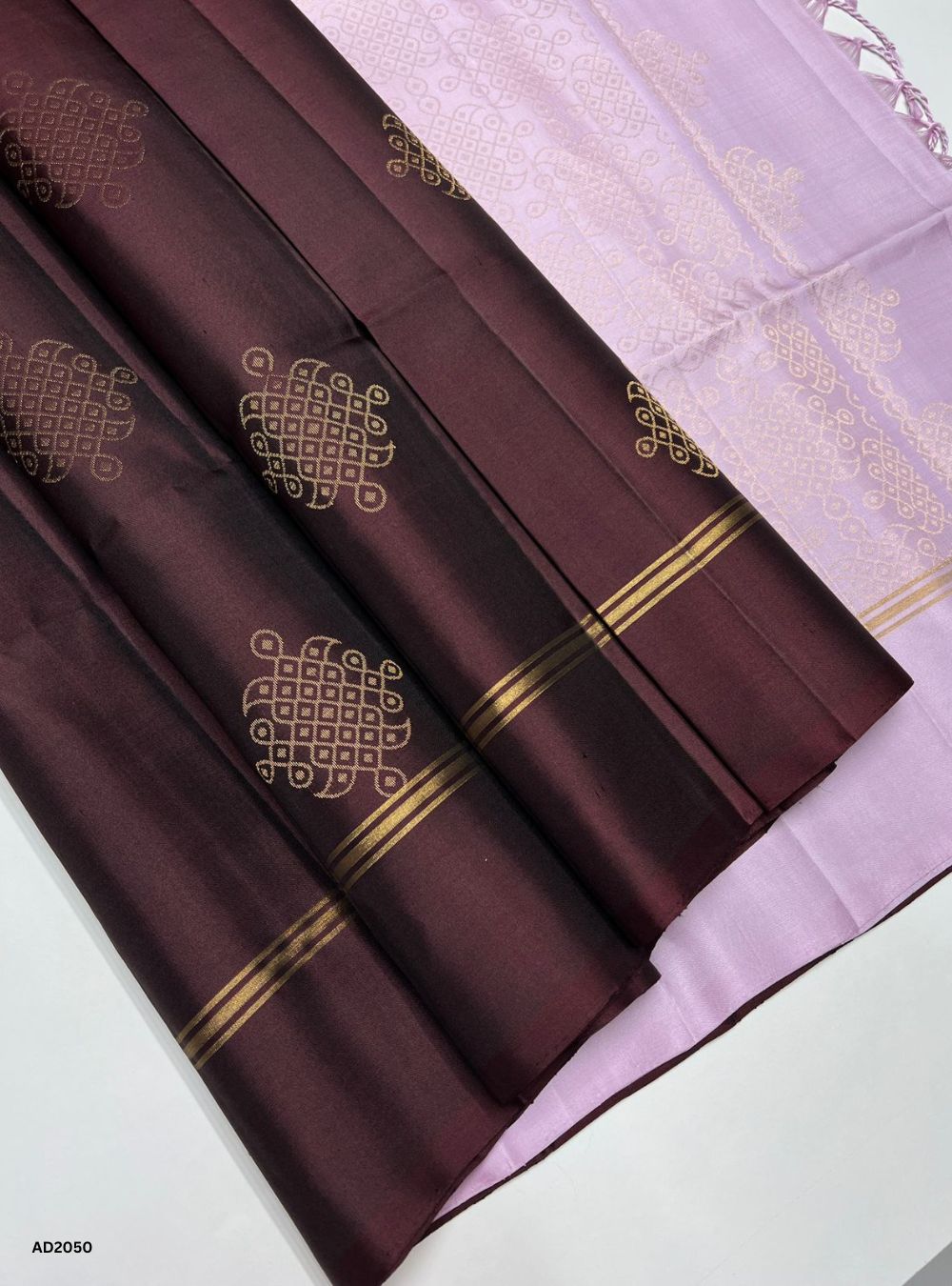 Coffee Brown & Light Lavender  - Kolam Soft Silk Saree