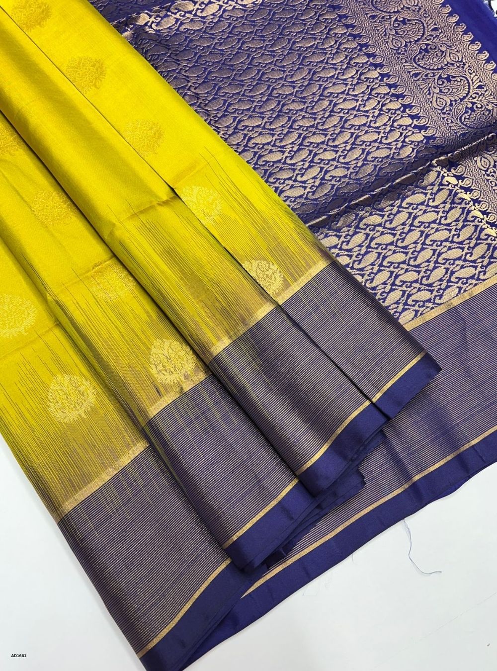 Light Parrot Green & Navy -  Soft Silk Saree