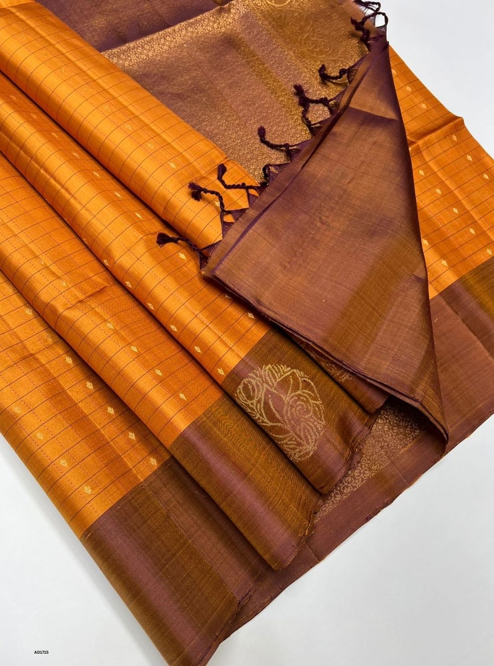 Mustard Yellow & Pale Brown - Soft Silk Saree