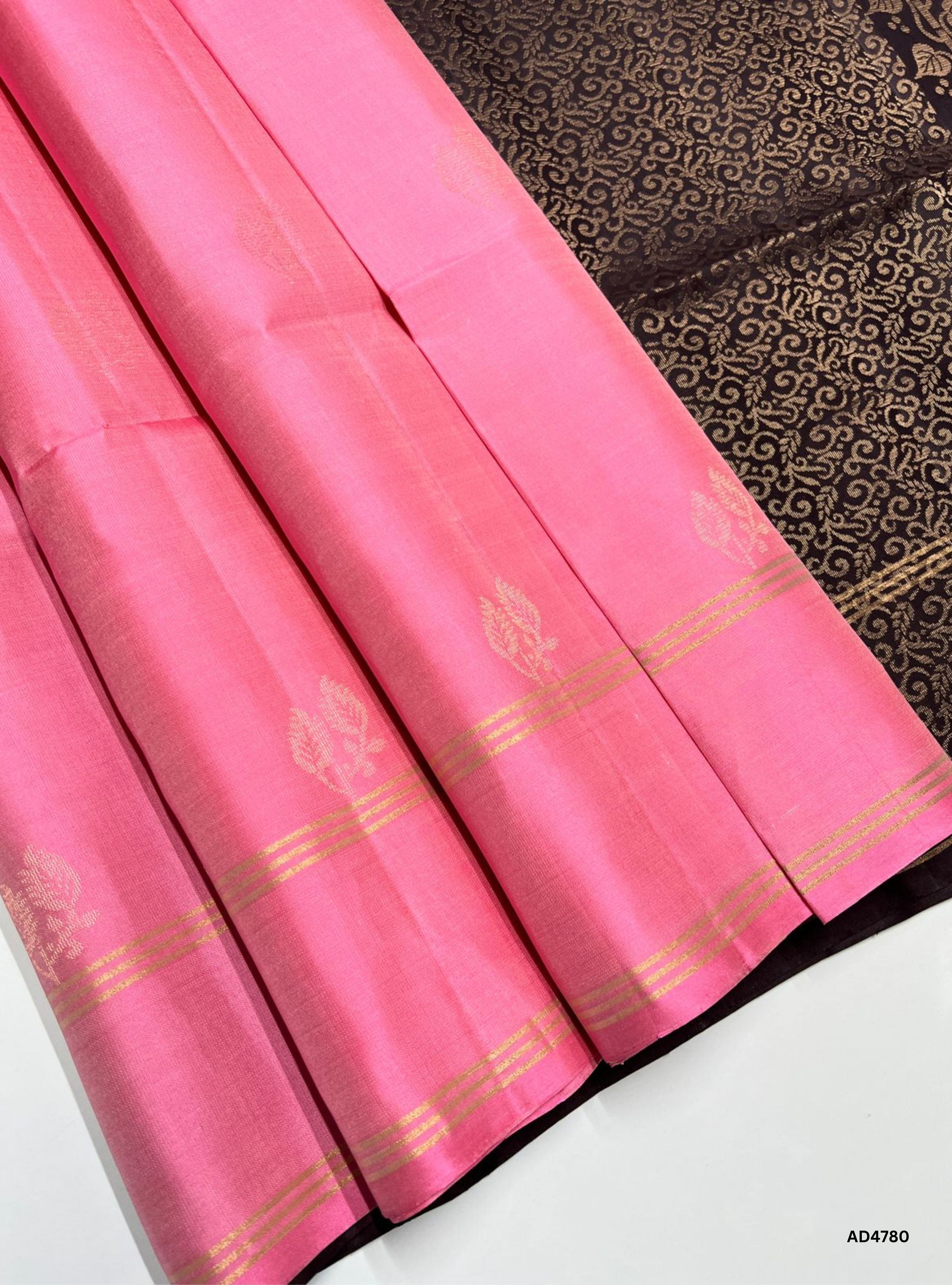 Pink & Coffee Brown -  Soft Silk Saree