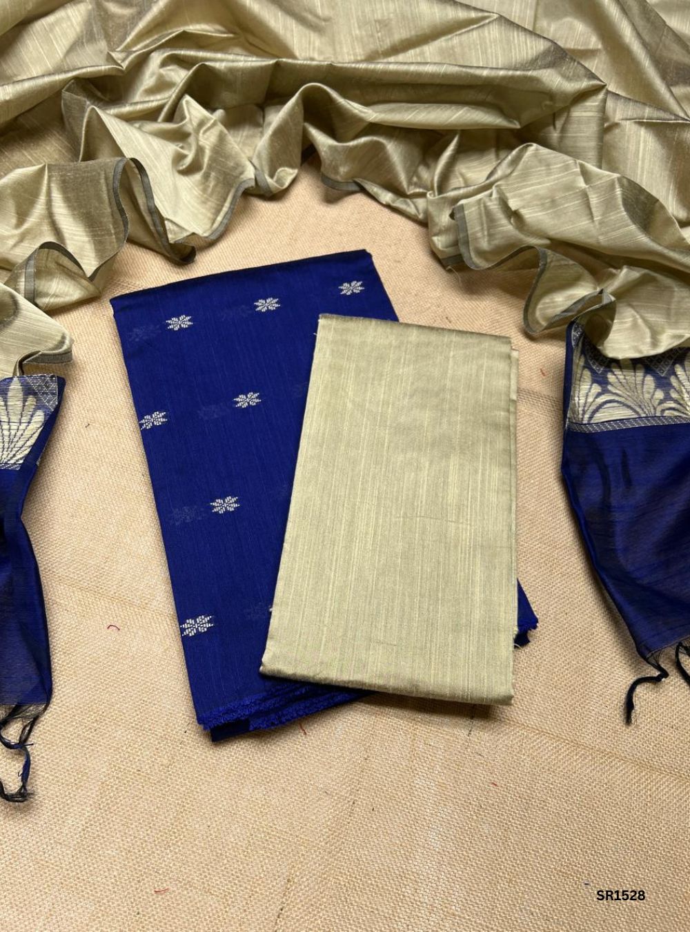 Ink Blue - Raw Silk Unstiched Suit 3 Pc Set