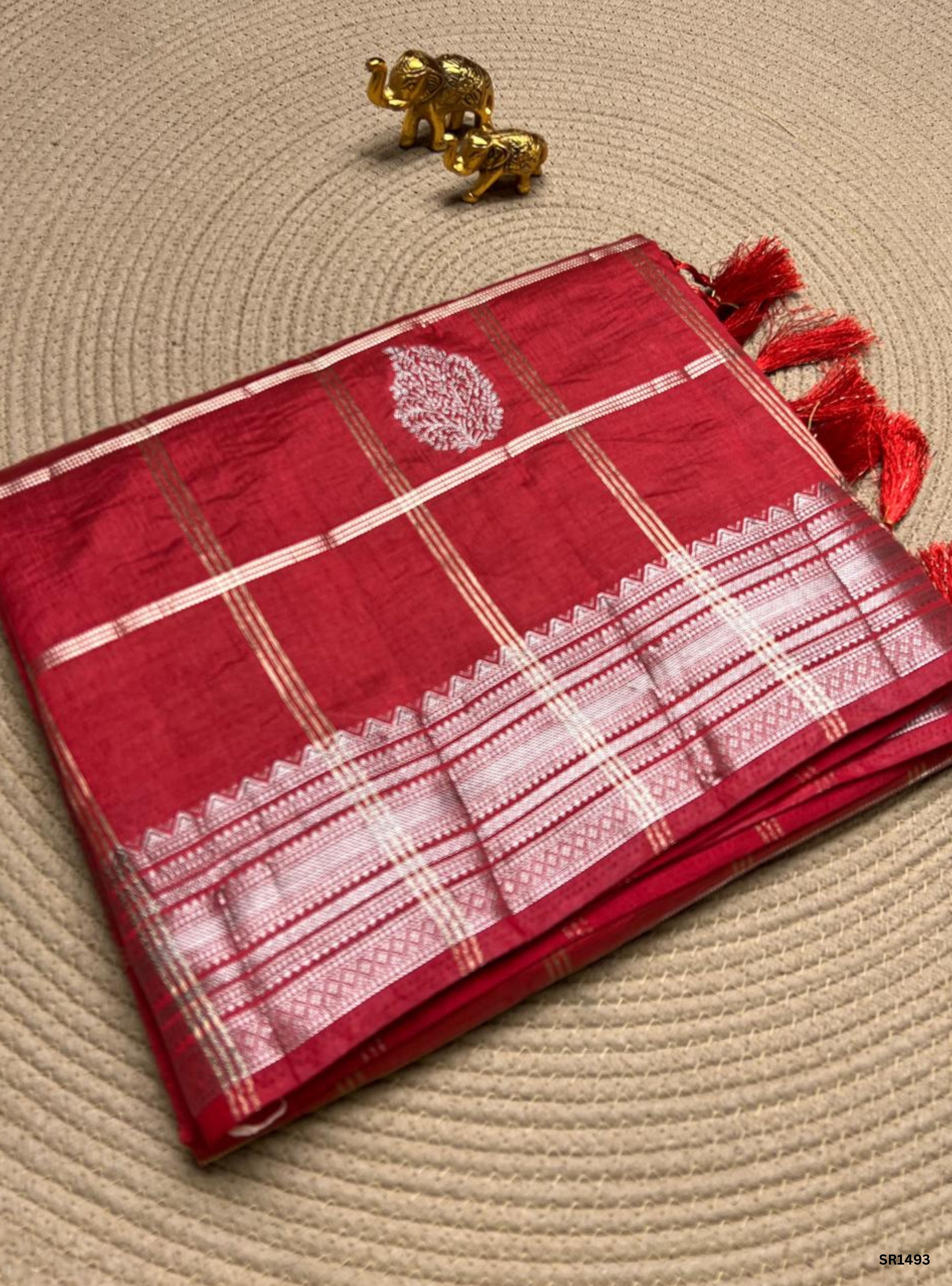 Red - Semi Tussar Saree