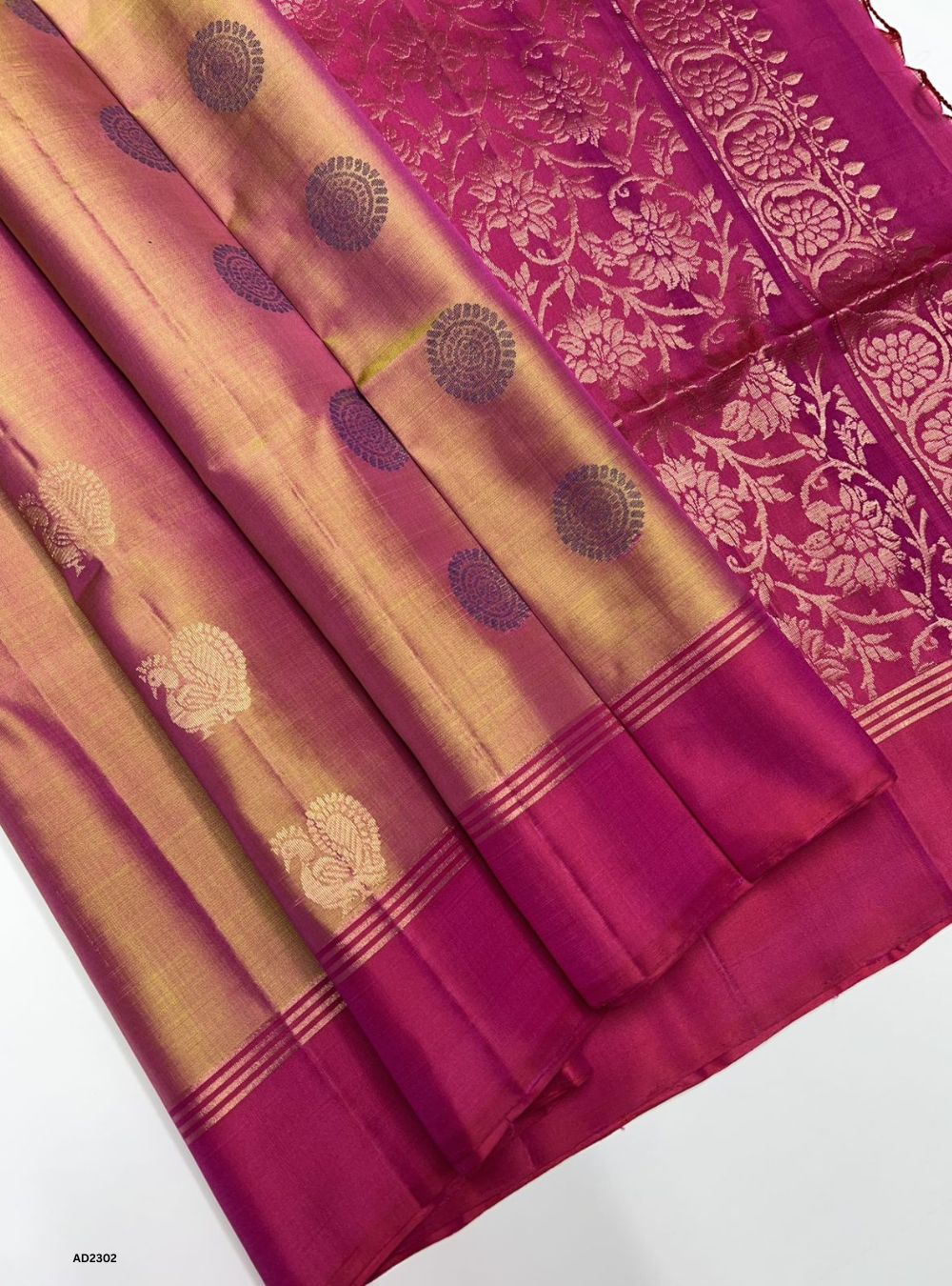 Gold & Pink - Soft Silk Saree