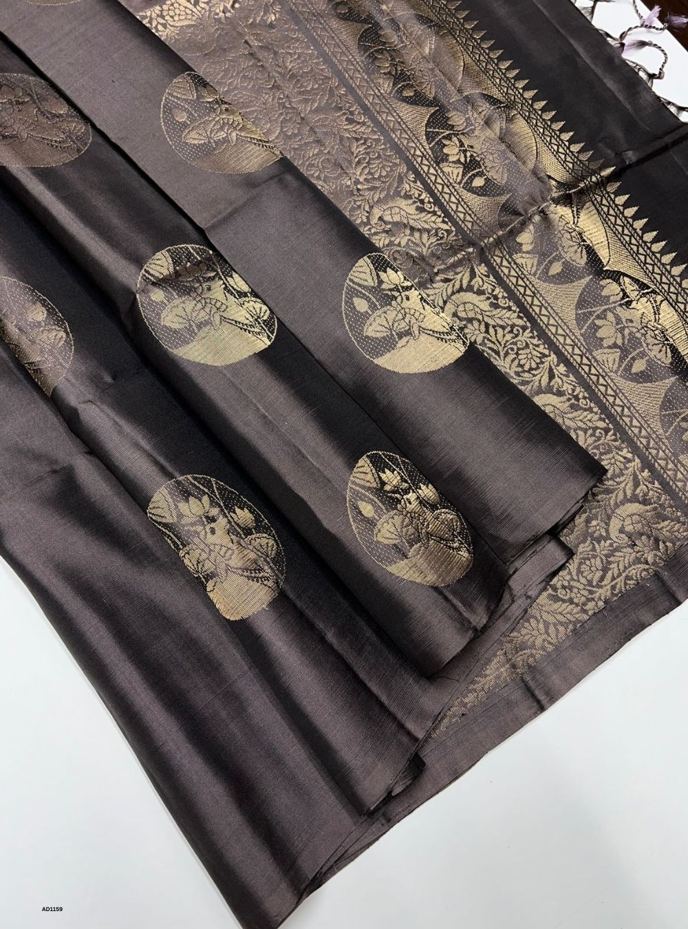 Charcoal Grey  - Soft Silk Saree