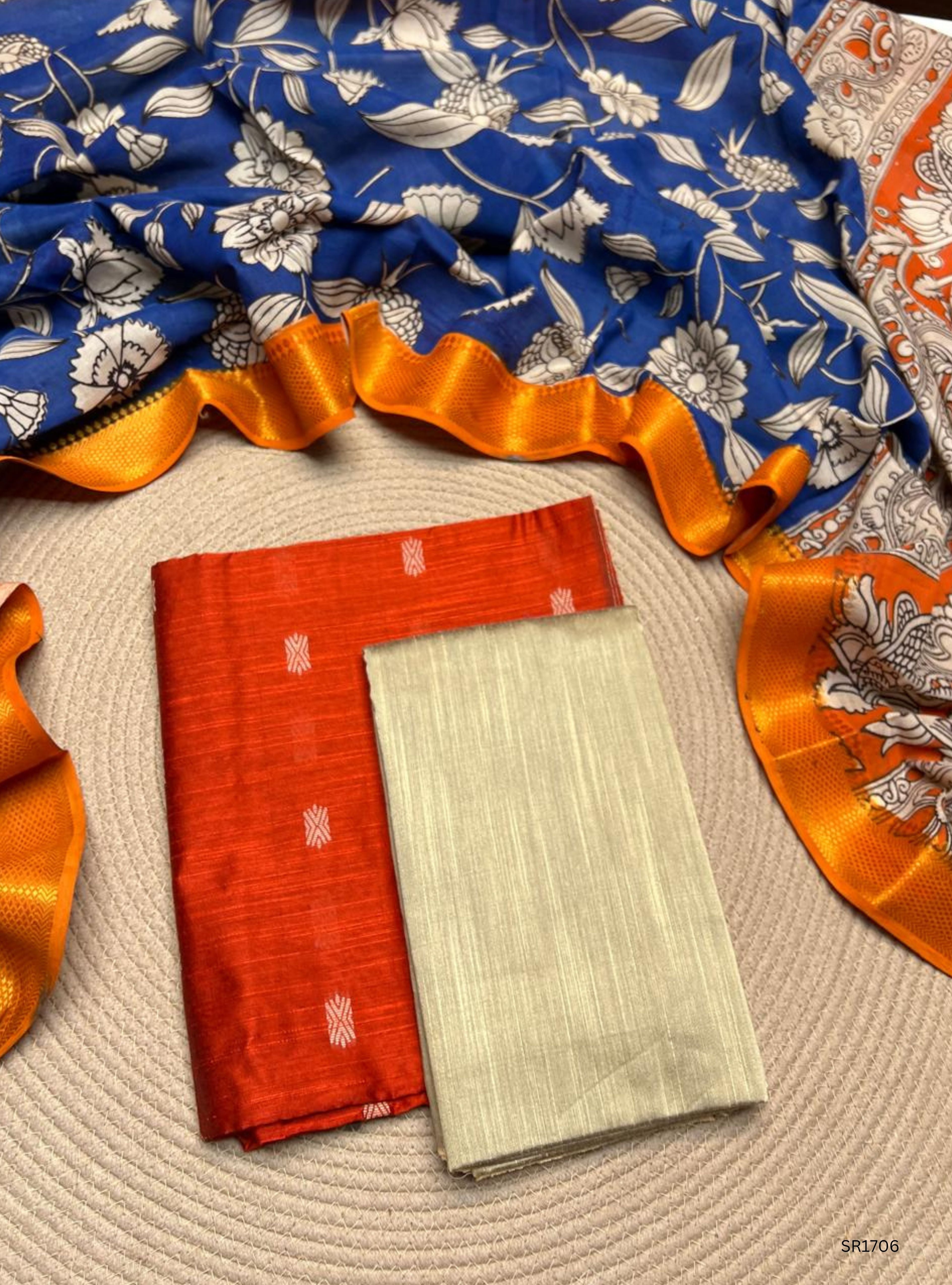 Maroon - Raw Silk X Kalamkari Unstiched Suit 3 Pc Set