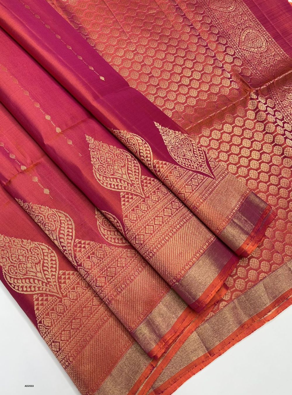 Orangish Pink - Soft Silk Saree