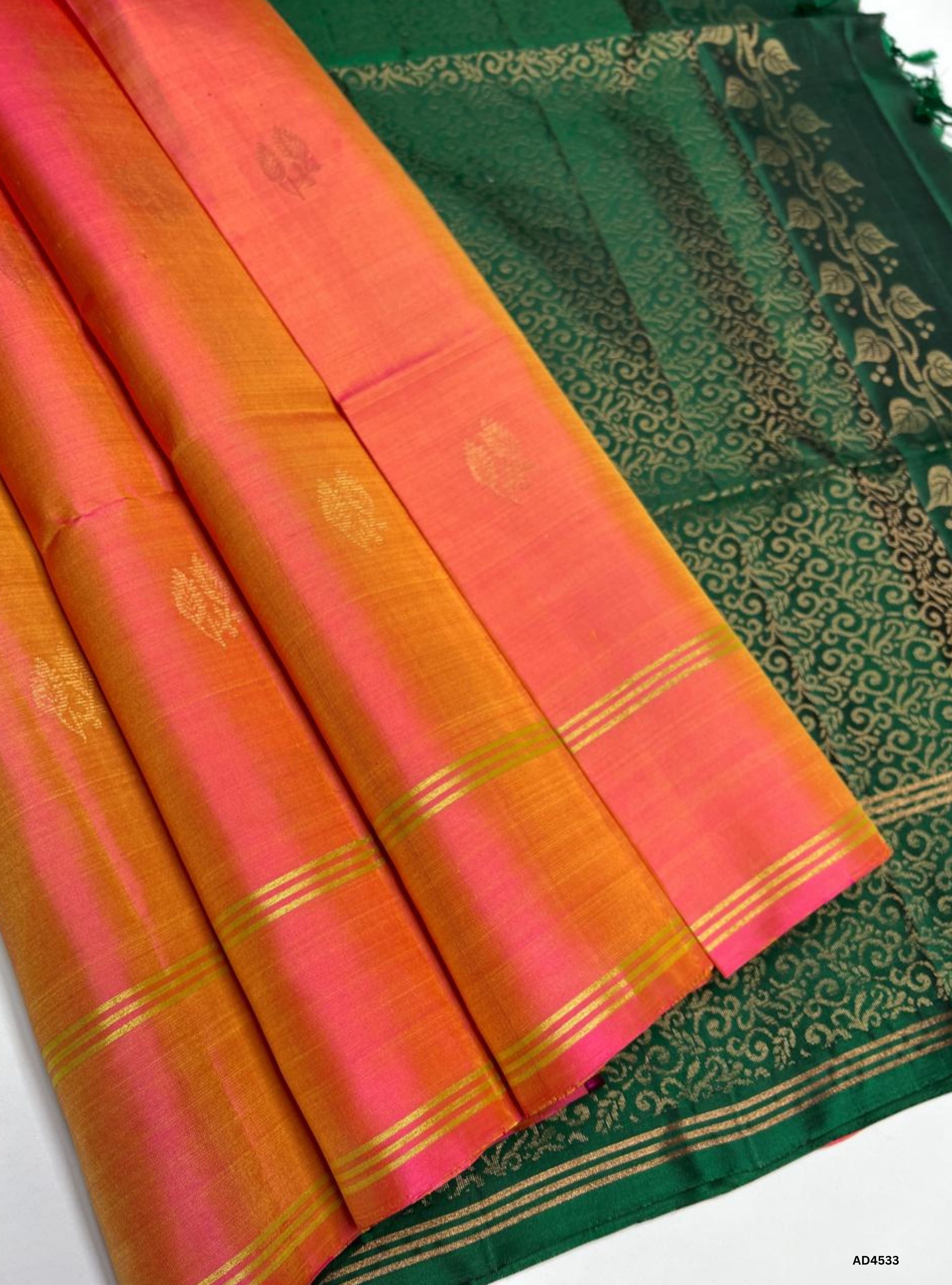 Dual Tone Peach & Green - Soft Silk Saree