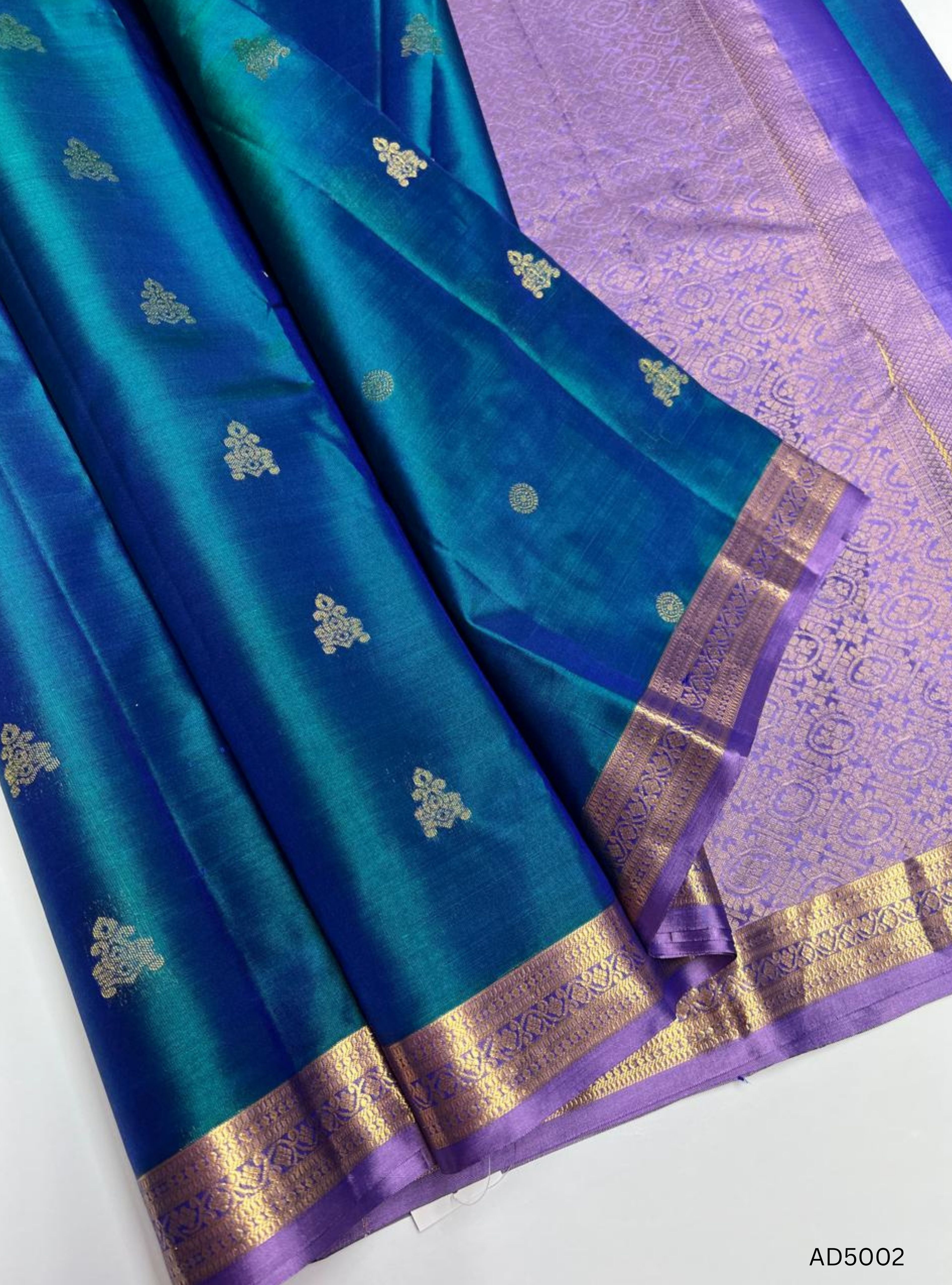 Peacock Blue & Lavender - Kanchi Border Soft Silk Saree