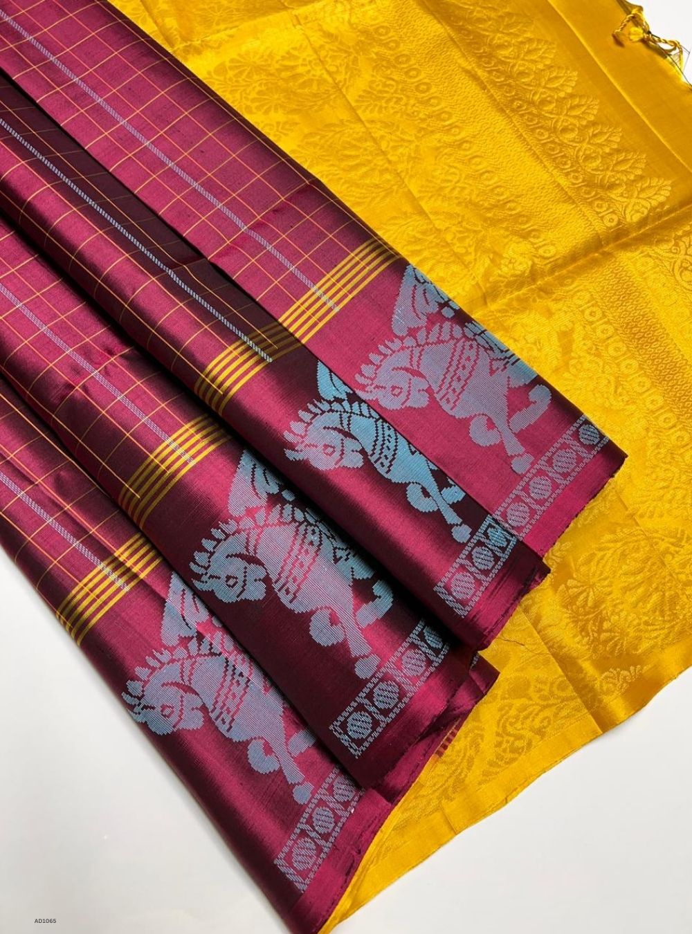 Maroon & Yellow - Soft Silk Saree