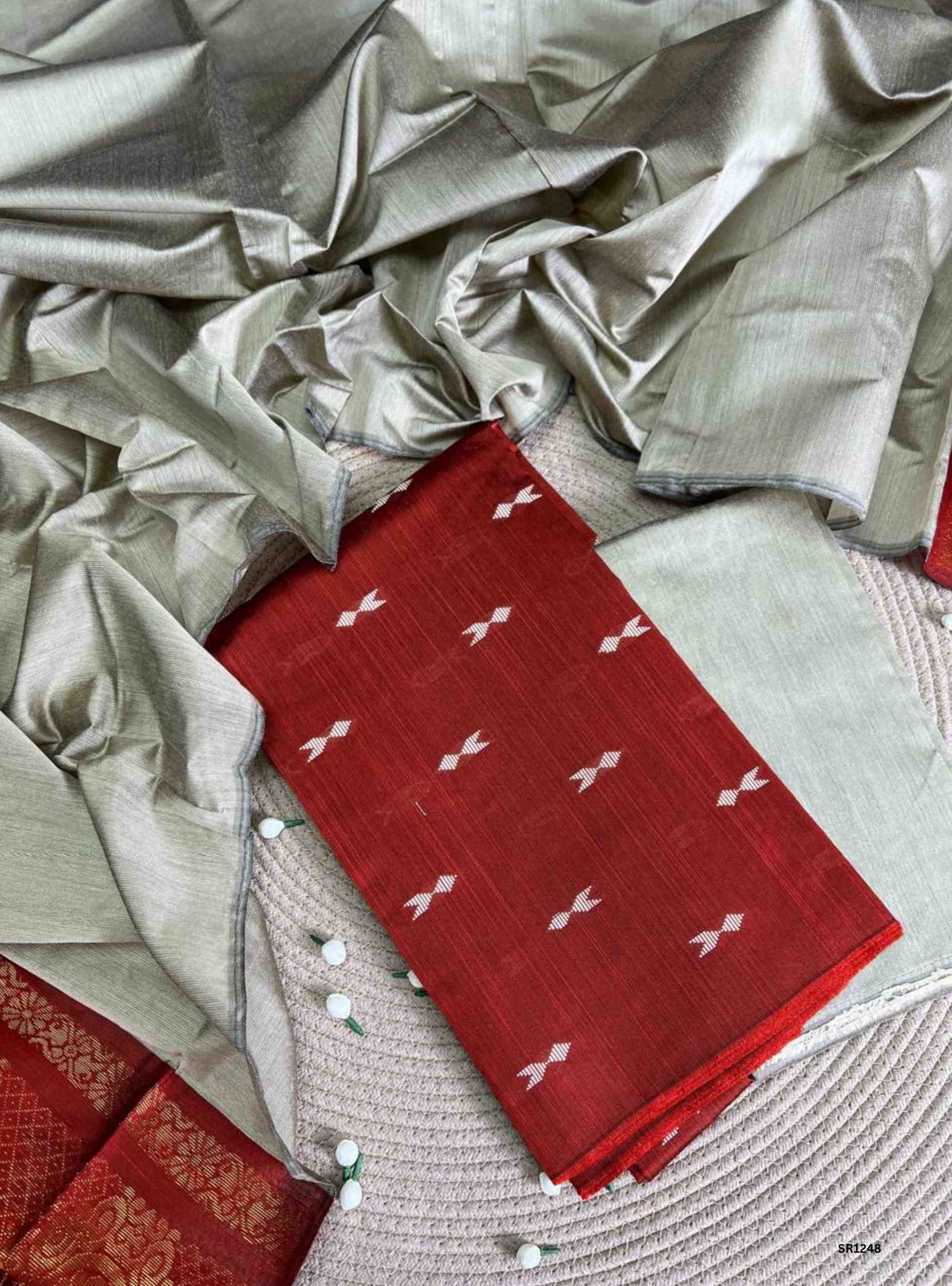 Rust Orange - Raw Silk Unstiched Suit 3 Pc Set