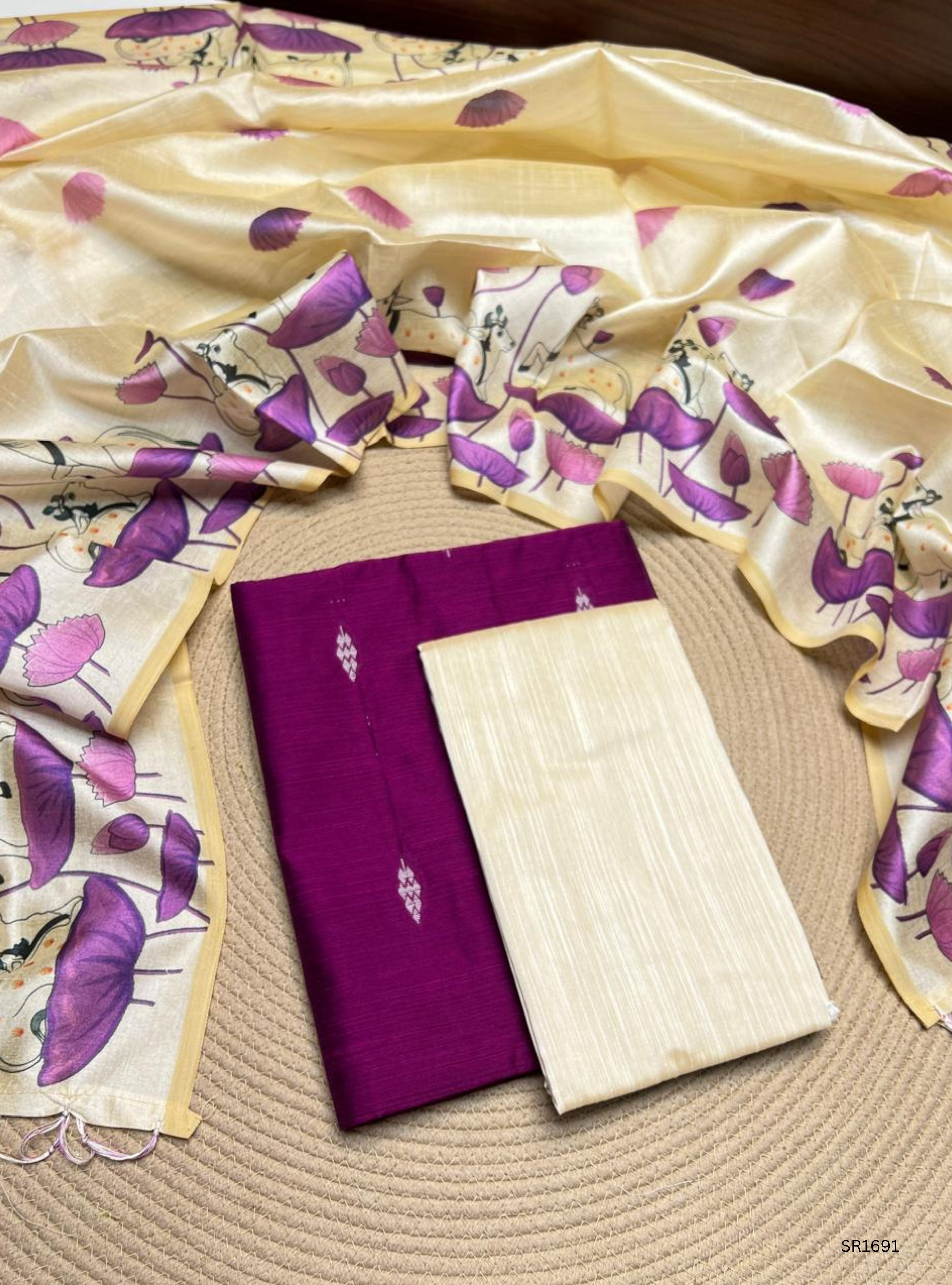 Magenta  - Raw Silk  Unstiched Suit 3 Pc Set