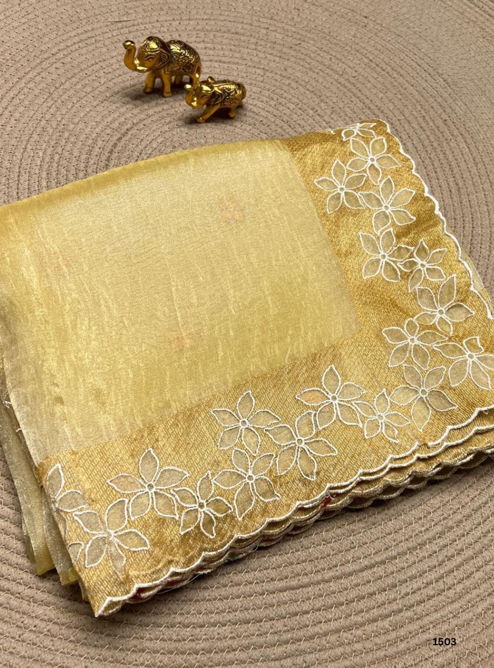Golden Yellow - Organza Embroided Saree