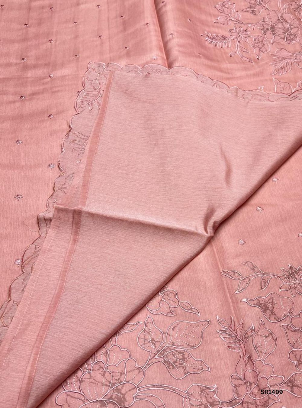 Peach - Applique Semi Tussar Saree