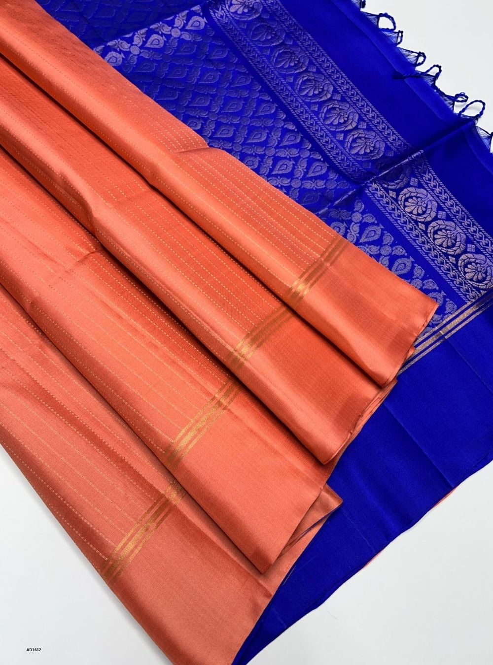 Peach & Royal Blue -  Soft Silk Saree